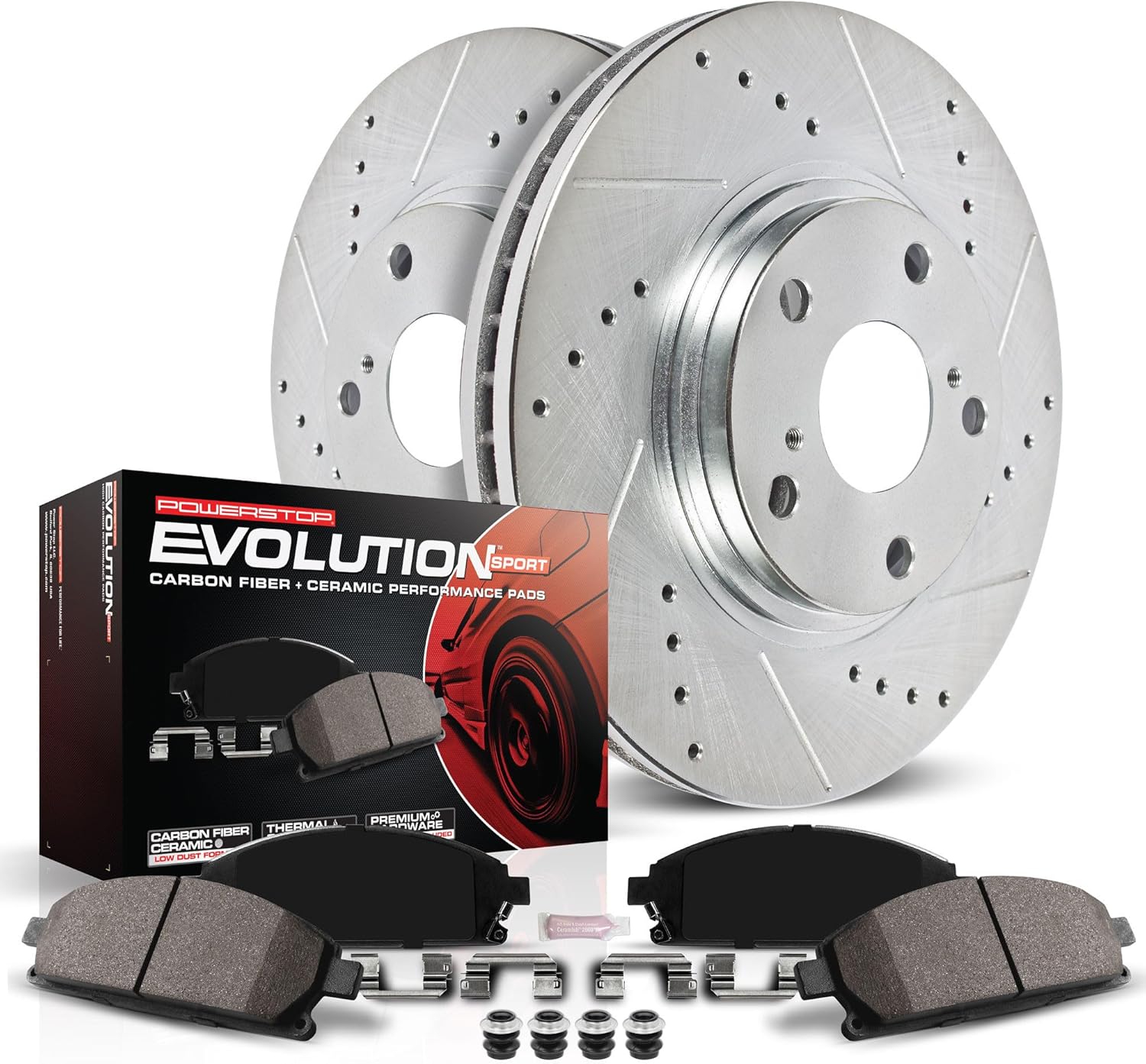 Power Stop K2391 Rear Z23 Carbon Fiber Brake Pads with Drilled and Slotted Brake Rotors Kit For 2004 2005 2006 2007 2008 Acura TSX | 2003 2004 2005 2006 2007 Honda Accord [Rear Disc Models Only]