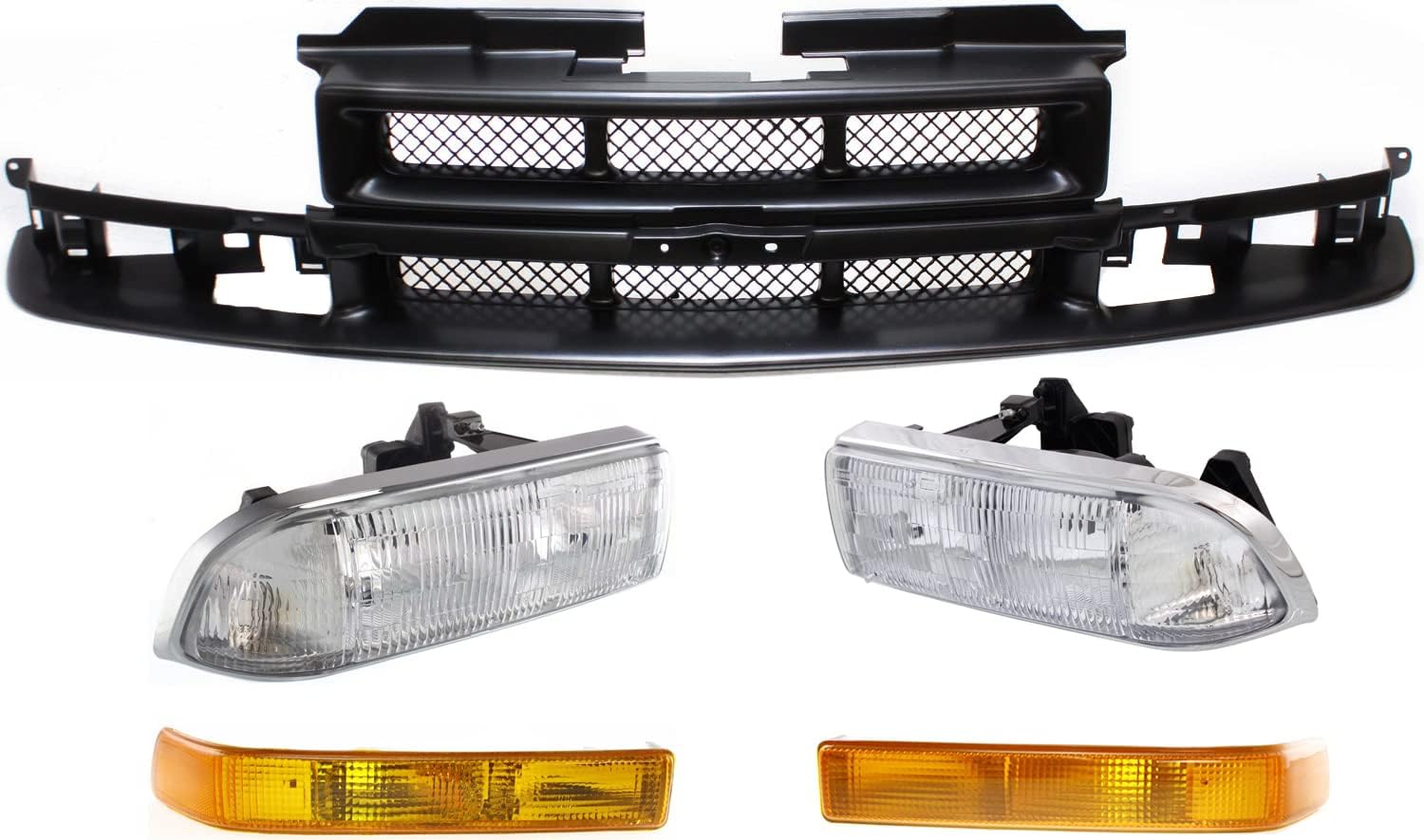 Evan Fischer Driver and Passenger Side Headlight Kit for Chevrolet S10 1998-2004 Halogen With bulb(s) W/Grille Assembly Turn Signal Light Replaces# 12472710 15098267-PFM 15098268-PFM 16526217