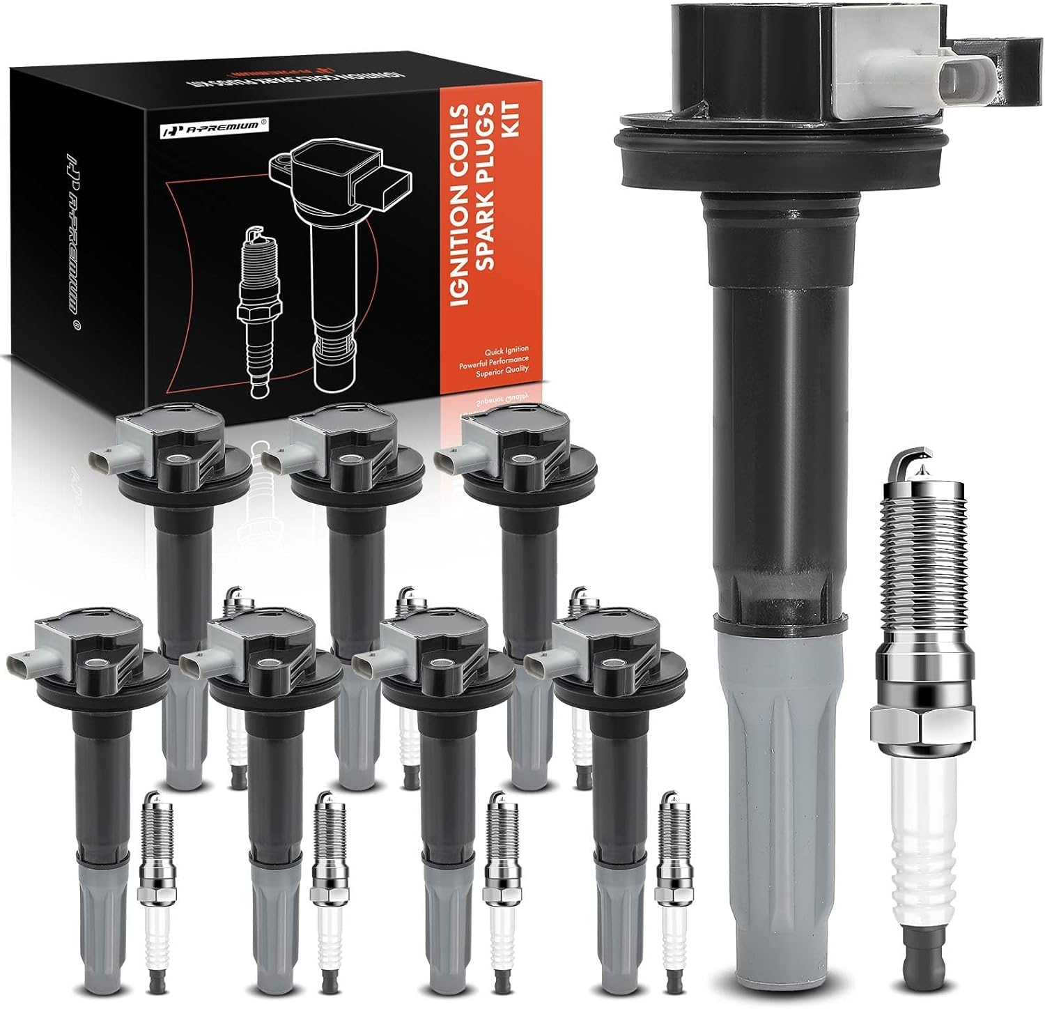 A-Premium Set of 8 Ignition Coil Pack and Iridium Spark Plugs Compatible with Ford Mustang 2015 2016 2017 2018 5.2L