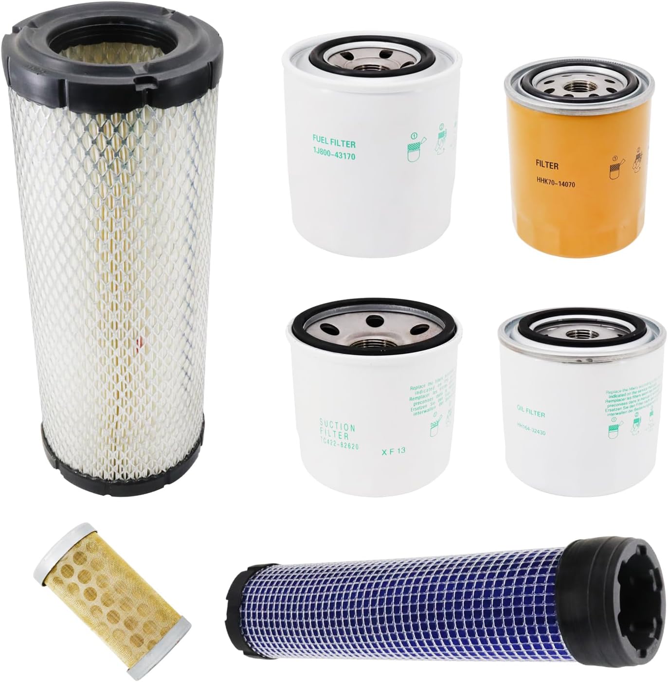 Filter Kit TC620-93230 HH164-32430 TC422-82620 HHK70-14070 1J800-43170 1G311-43380 Compatible with Kubota L3301HST & L3901HST with D1803 Engine