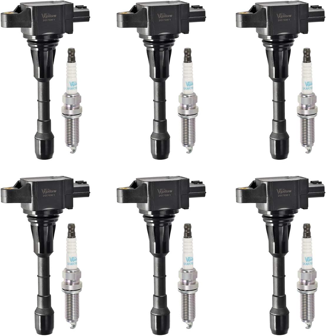 Vplus Set of 6 Ignition Coils and Spark Plugs Set UF550 & 93501 Compatible with Nissan Infiniti Maxima Murano Pathfinder Quest Altima Q50 QX60 FX35 3.5L V6 2007-2017 C1670 5C172