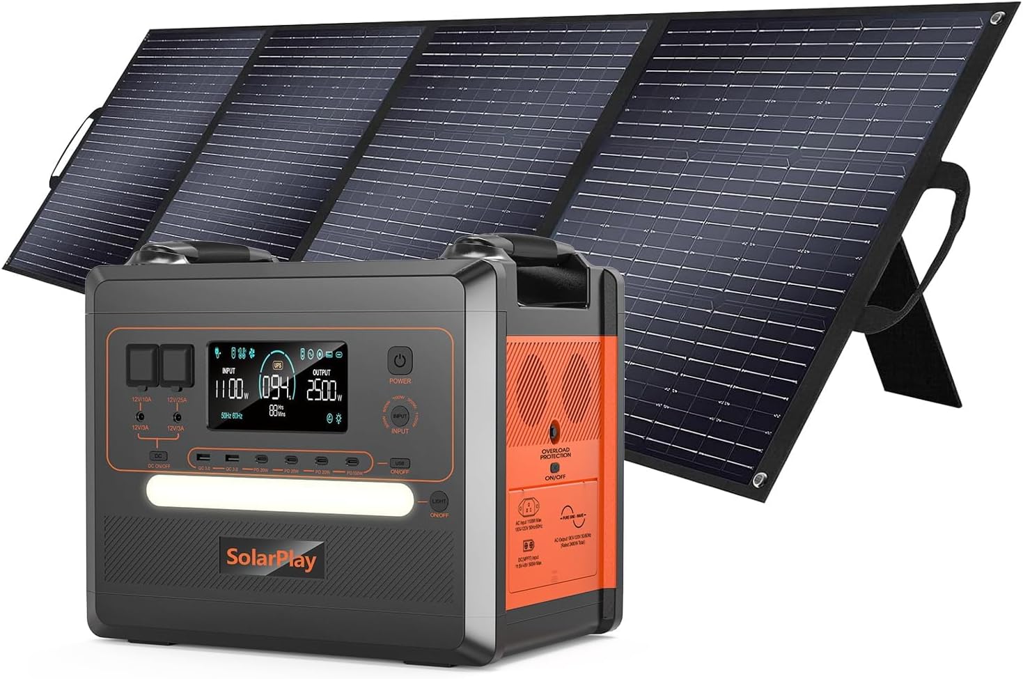 SolarPlay Portable Power Station with 400W Solar Panel, 2500W(Peak 5000W) Solar Powered Generator LFP Battery, Essential Home Backup for Home Use, Power outage, RV, Camping