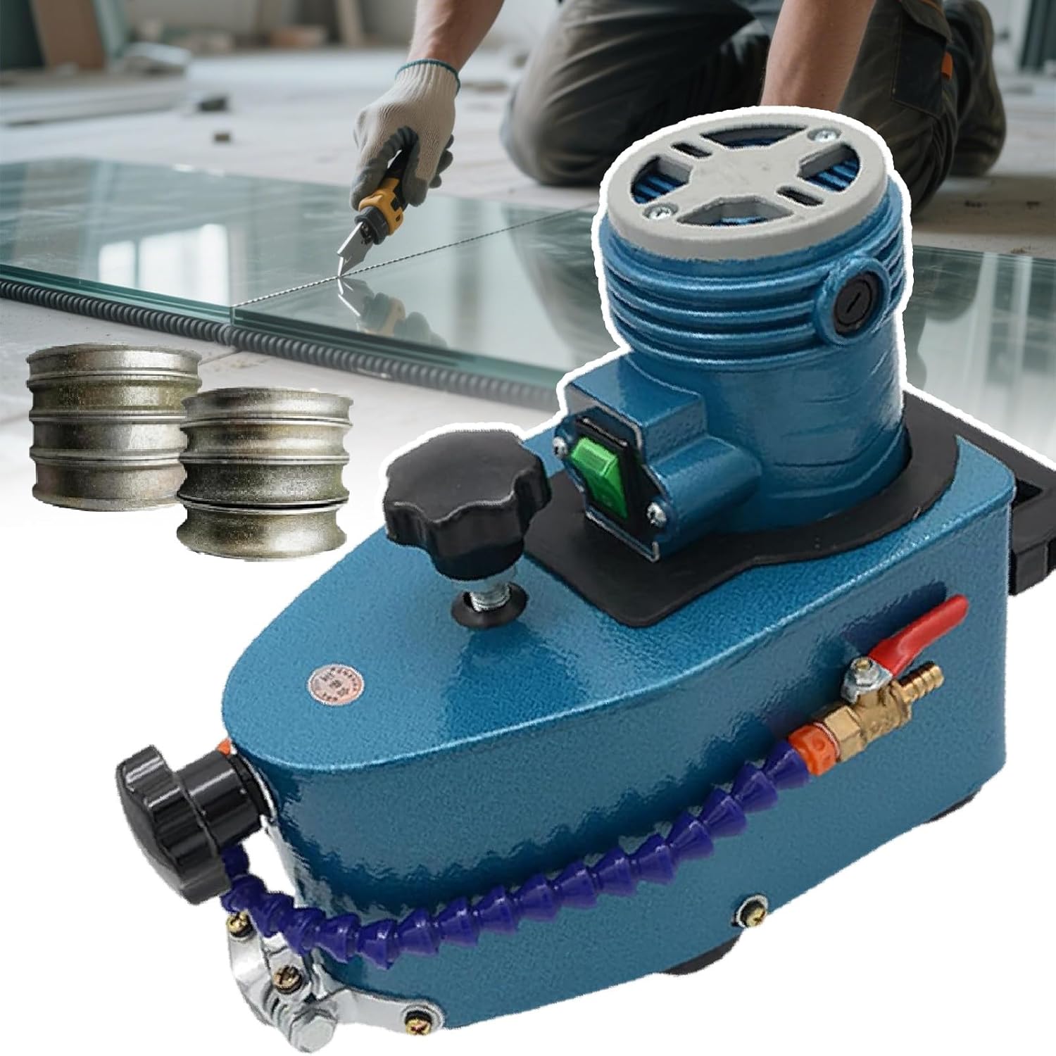 Glass Edge Polishing Machine/Portable Glass Edging Grinding Machine 8000r/Min Straight Round Bevel Electric Edge Trimmer Grinder 800w for Glass, Stone, Ceramics Green