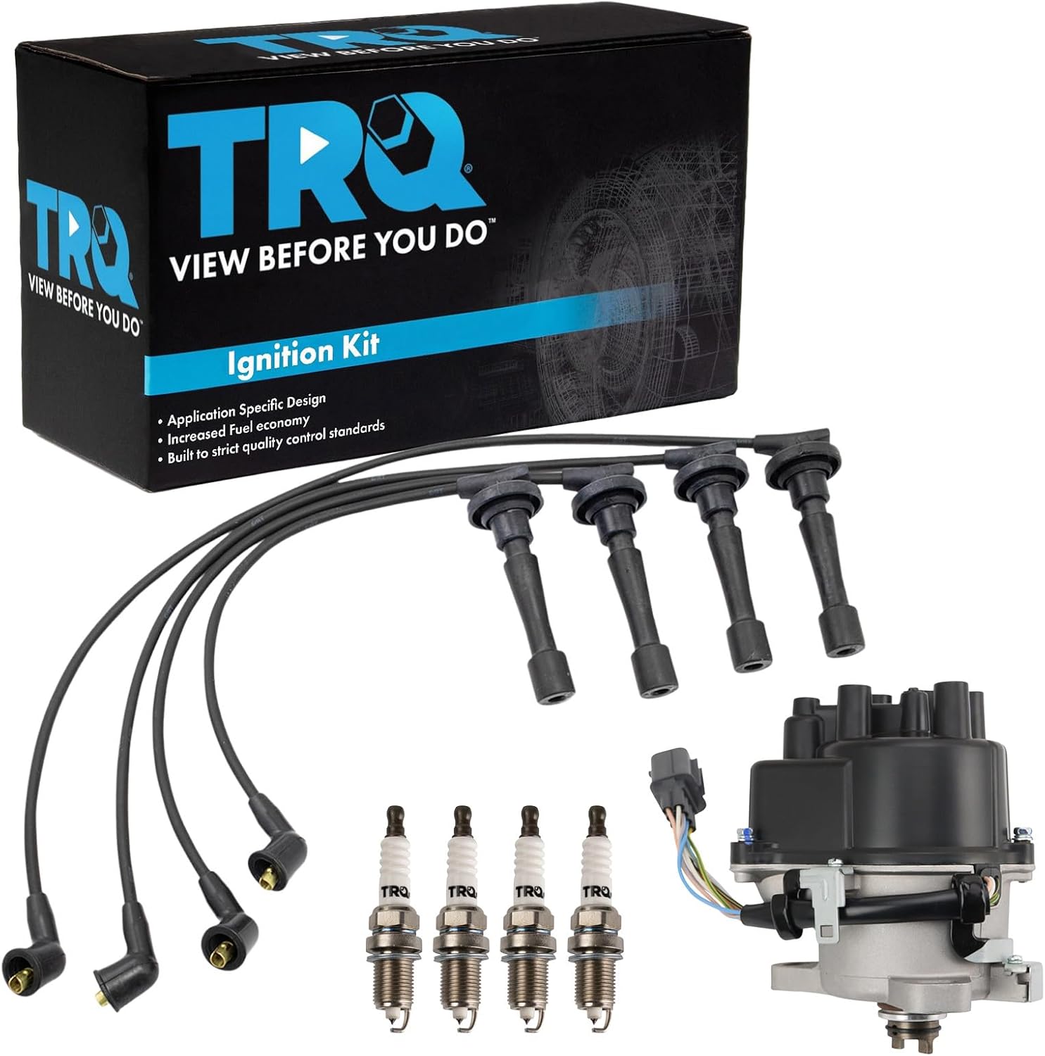 TRQ Ignition Coil and Spark Plug Kit 6 Piece Distributor Spark Plug Wires Compatible with 1999-2001 Honda CR-V