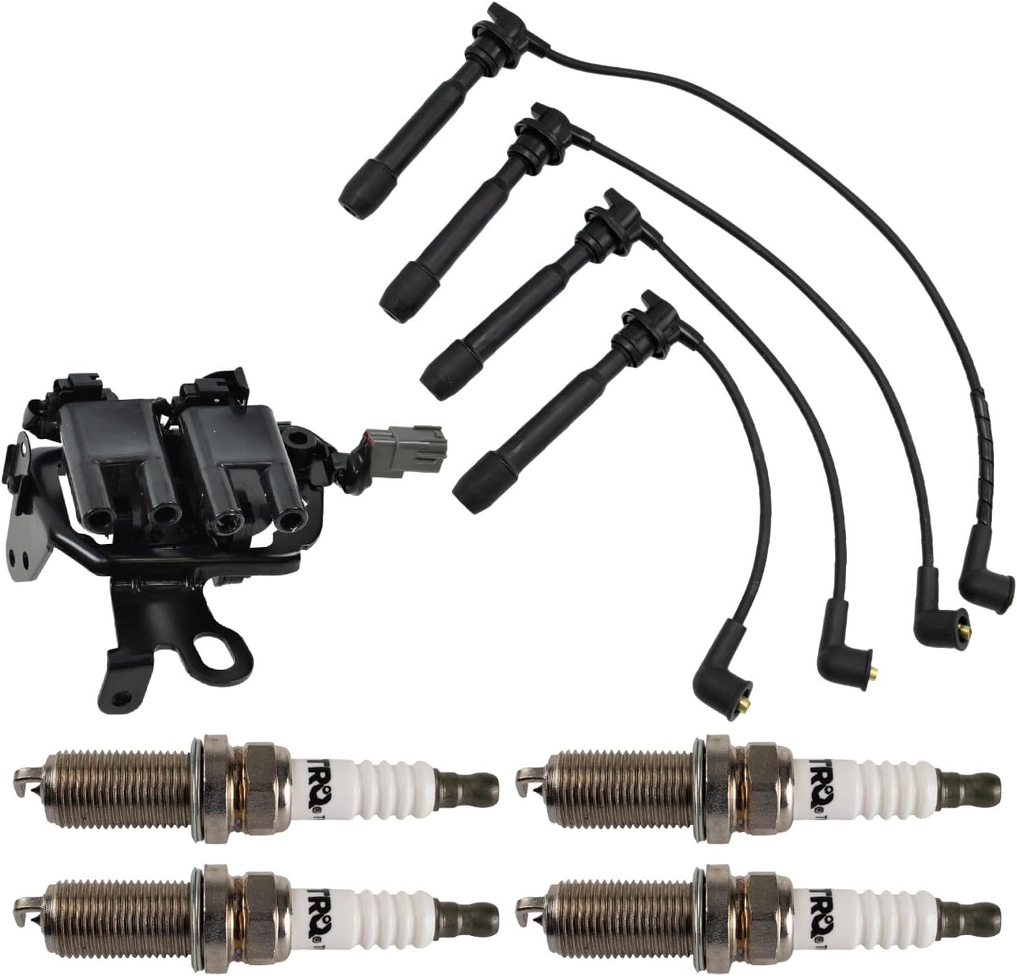 Ignition Kit Ignition Coil Spark Plugs Wire Set Compatible with 2003-2006 Hyundai Elantra 2005-2009 Tucson 2009 Kia Spectra Spectra5 2005-2007 Sportage