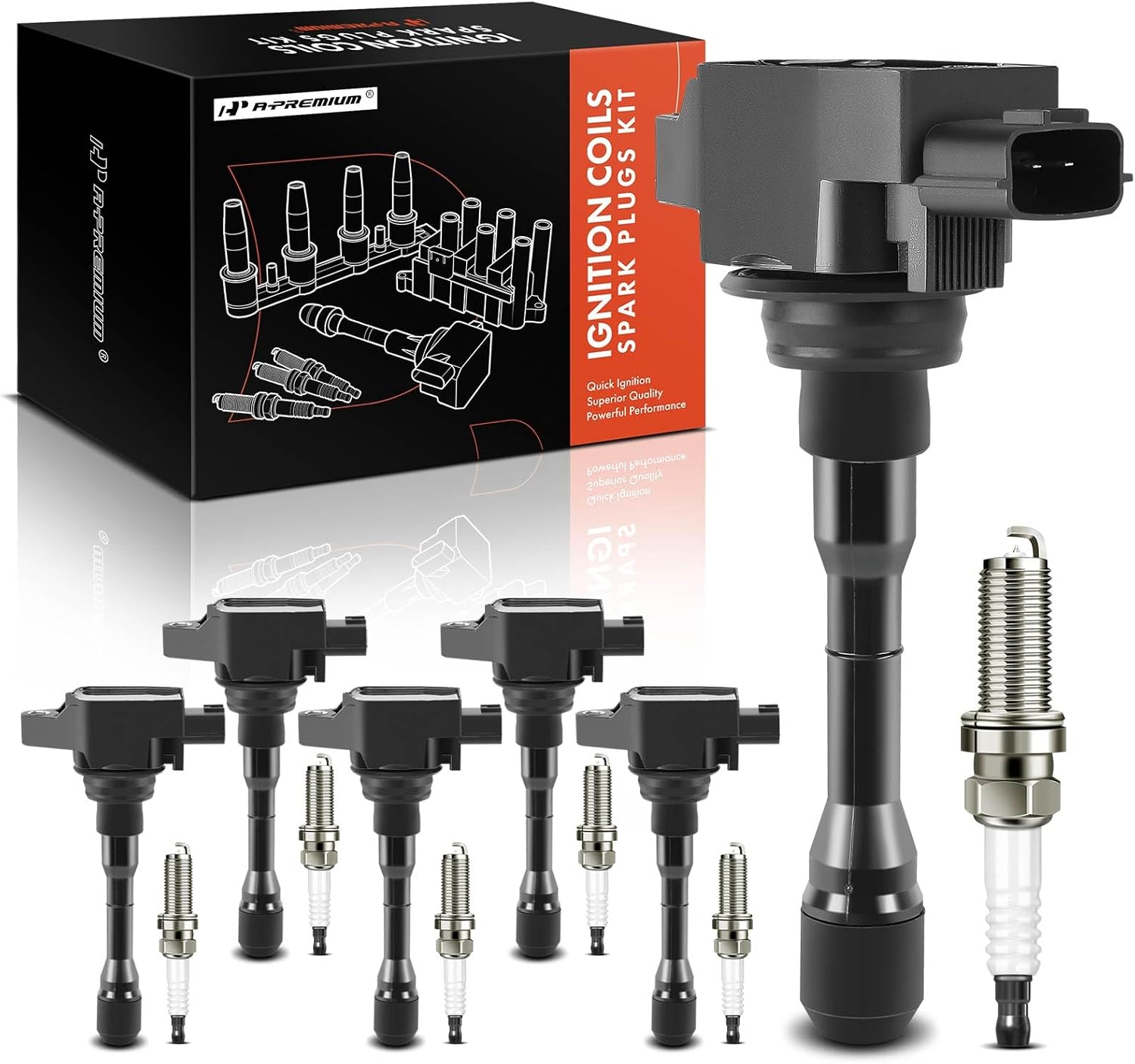 A-Premium Set of 6 Ignition Coil Pack and Iridium Spark Plugs Compatible with Infiniti Q50 2016-2021, 3.0L