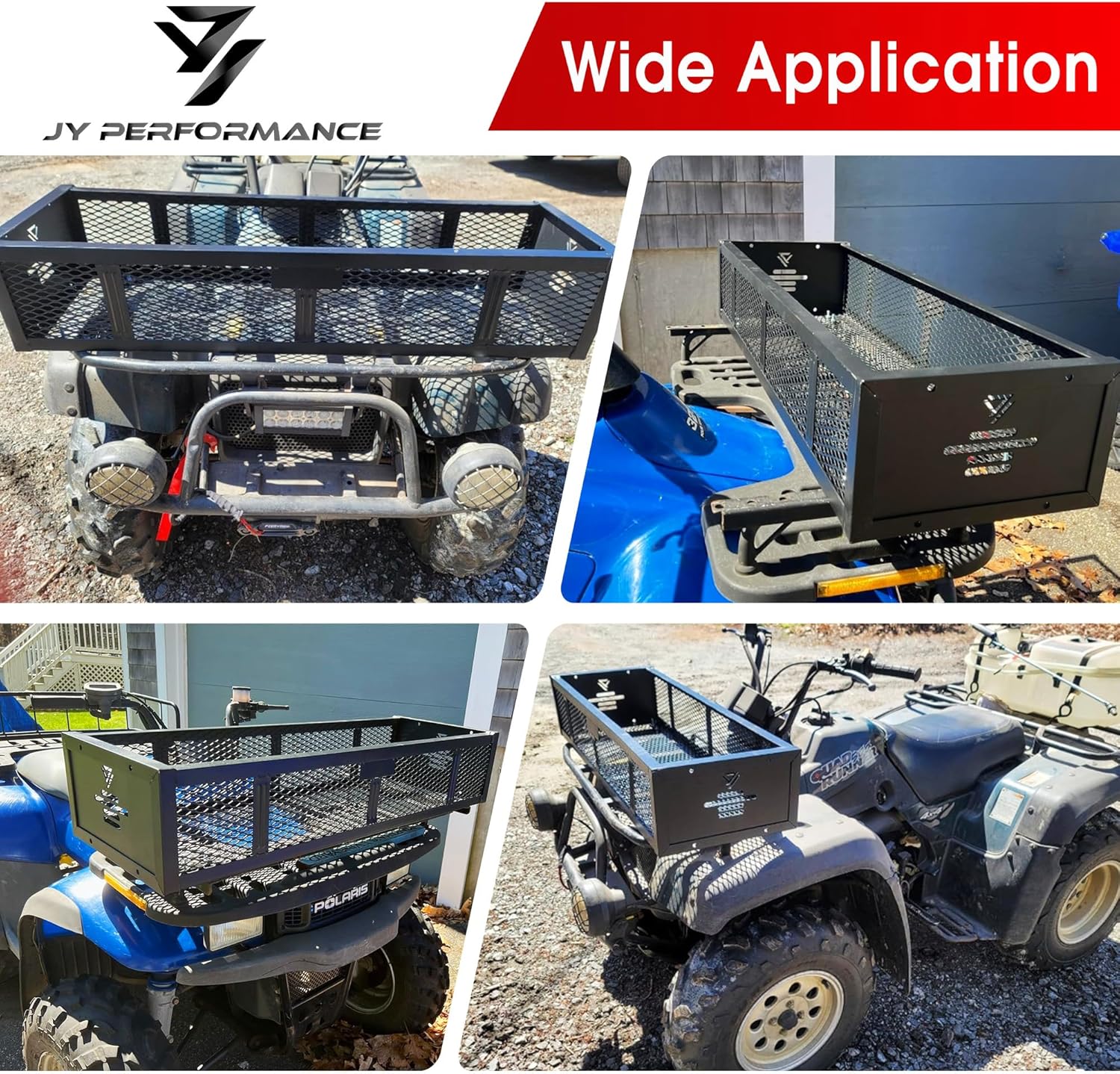 JY Performance Universal ATV Front Cargo Basket Black Steel Storage Rack for Camping/Fishing/Beach Side/Hiking
