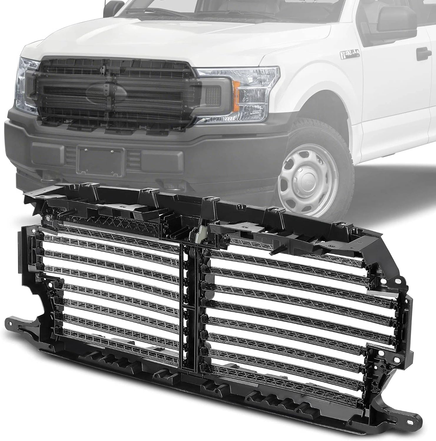A-Premium Front Upper Radiator Grille, Air Shutter with Actuator Motor Assembly, Compatible with Ford F150 2018 2019 2020, Replacement for JL3Z8475D JL3Z8475-D