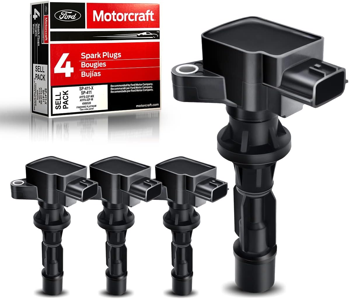 MAS Set of 4 Ignition Coil Pack and 4Pcs Motorcraft Platinum Spark Plug SP411 Compatible with 3 6 2009-2013 CX-7 2012 Mx-5 Miata UF540 L3G218100A C1683 5C1740