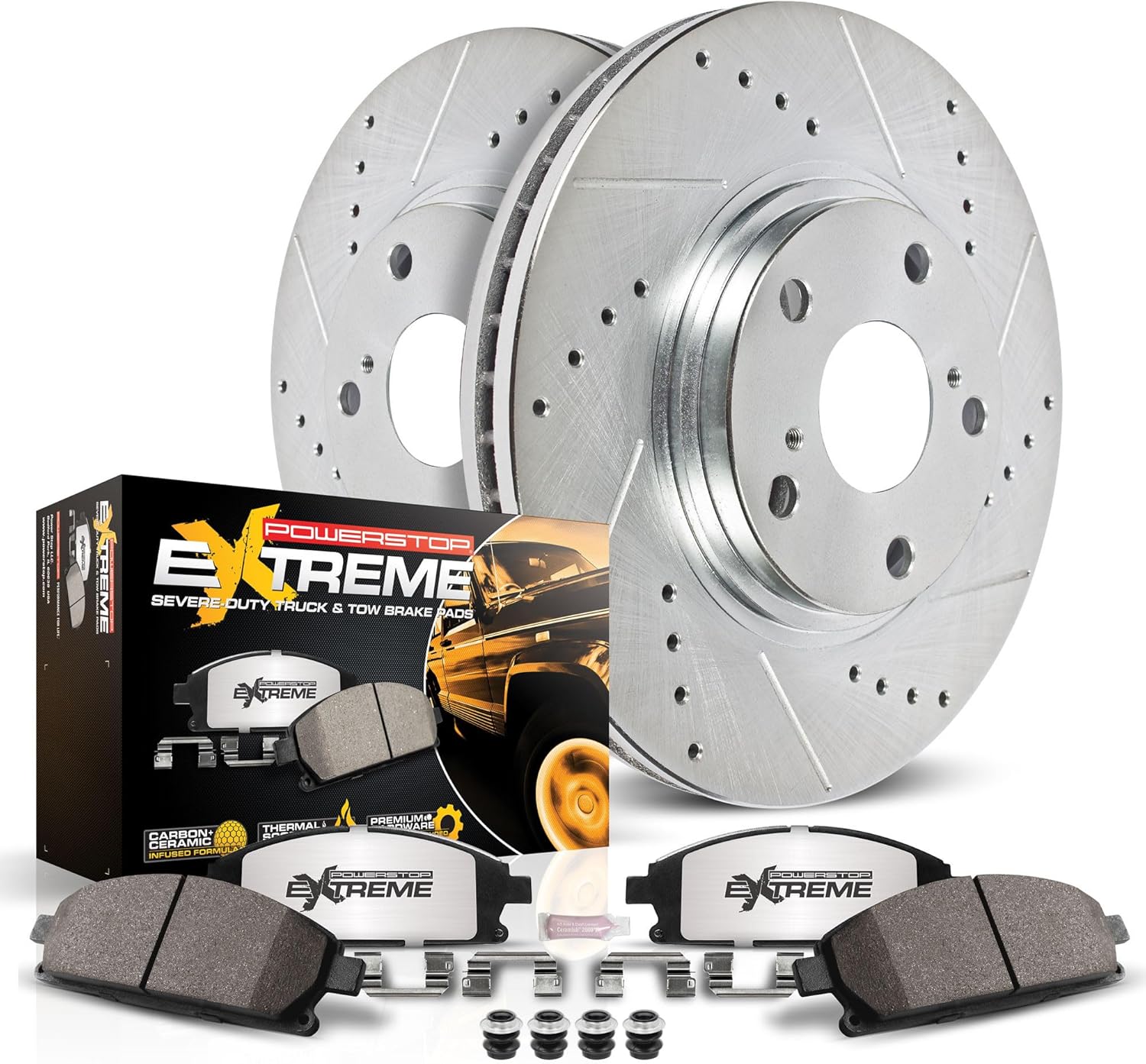 Power Stop K6236-36 Front Z36 Truck & Tow Brake Kit, Carbon Fiber Ceramic Brake Pads and Drilled/Slotted Brake Rotors For Sprinter 2500, Freightliner Sprinter 2500, [Model Specific]