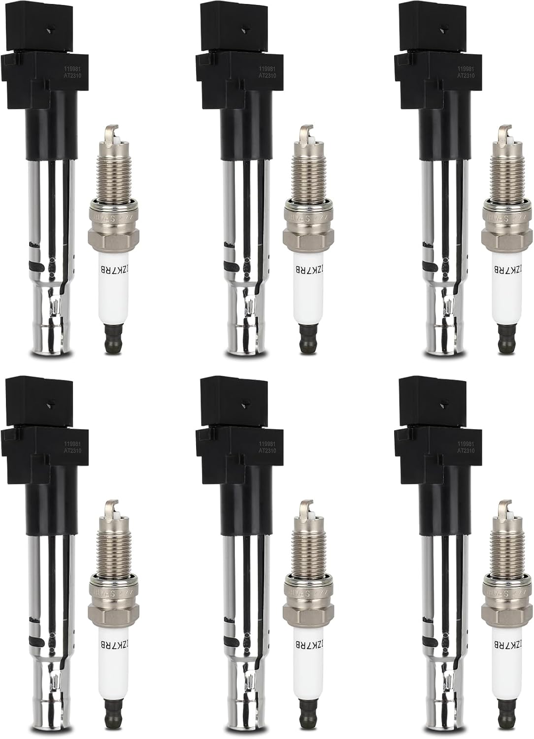 Ignition Coil Packs & Iridium Spark Plugs Fit 2007-2010 for Audi Q7 2020 for Volkswagen for Atlas Cross Sport 2006-2009 for Audi A3 Quattro, Set of 6, 2505-484793 C1734