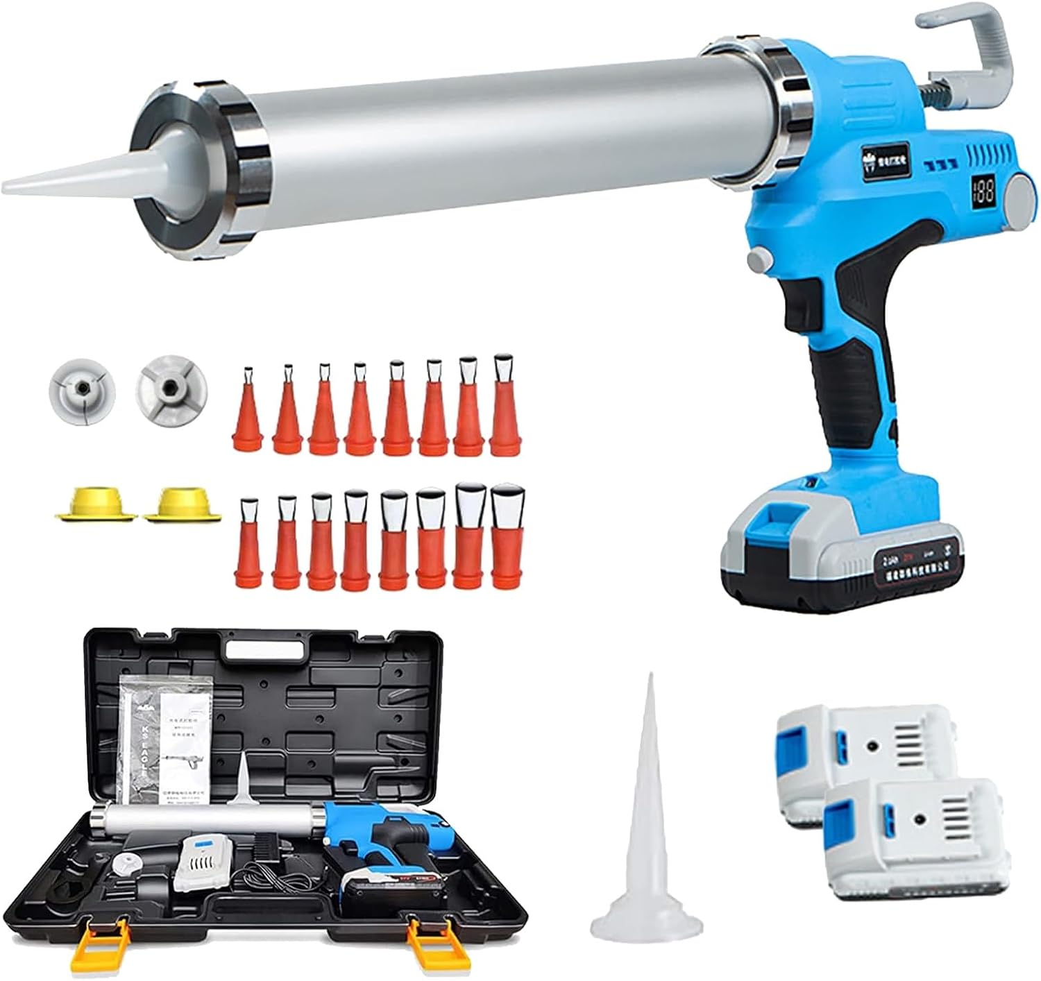 Electric Caulking Gun, 6500N Battery Powered Sealant Gun with Intelligent Automatic Glue Refill, 360° Rotating Cordless Tool, Speed Adjustable for Tile Wall Joint Repairs