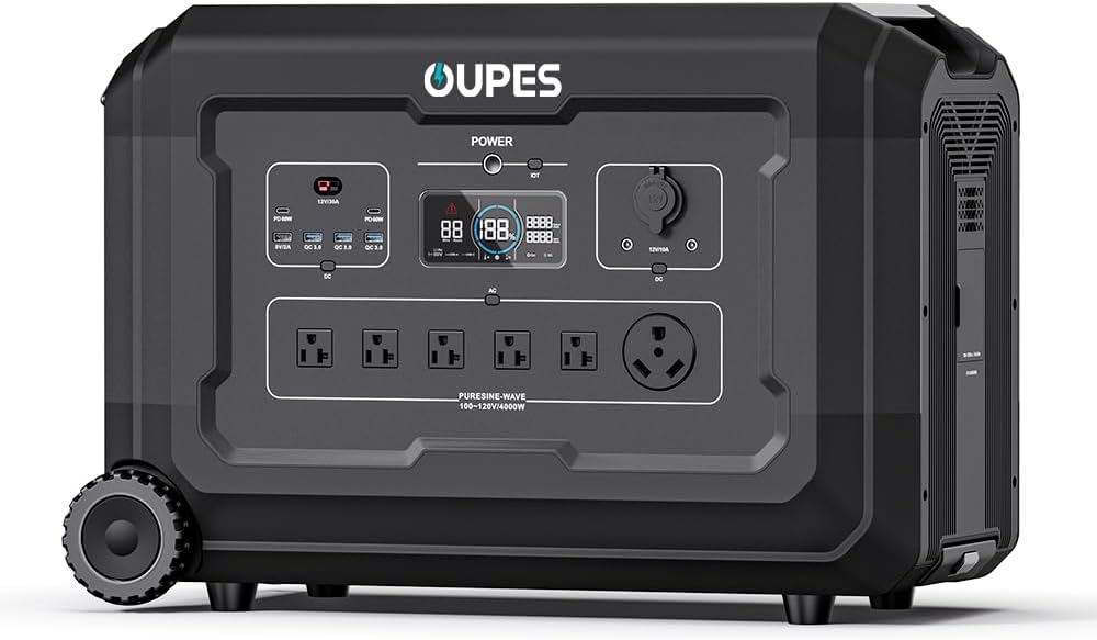 OUPES Mega 5 4000W Power Station, 5040Wh Lifepo4 Home Battery Backup, Expandable to 45.32kWh, 120V AC Output(7000W Surge), Solar Generator for Home Use, Emergency, Power Outages, RVs