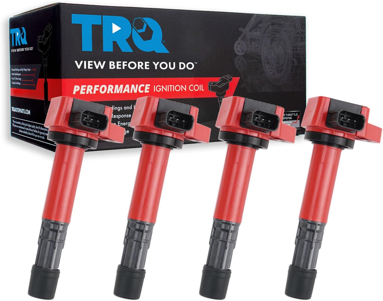 TRQ Ignition Coil Set 4 Piece High Temperature Epoxy Compatible with 2001-05 Honda Civic