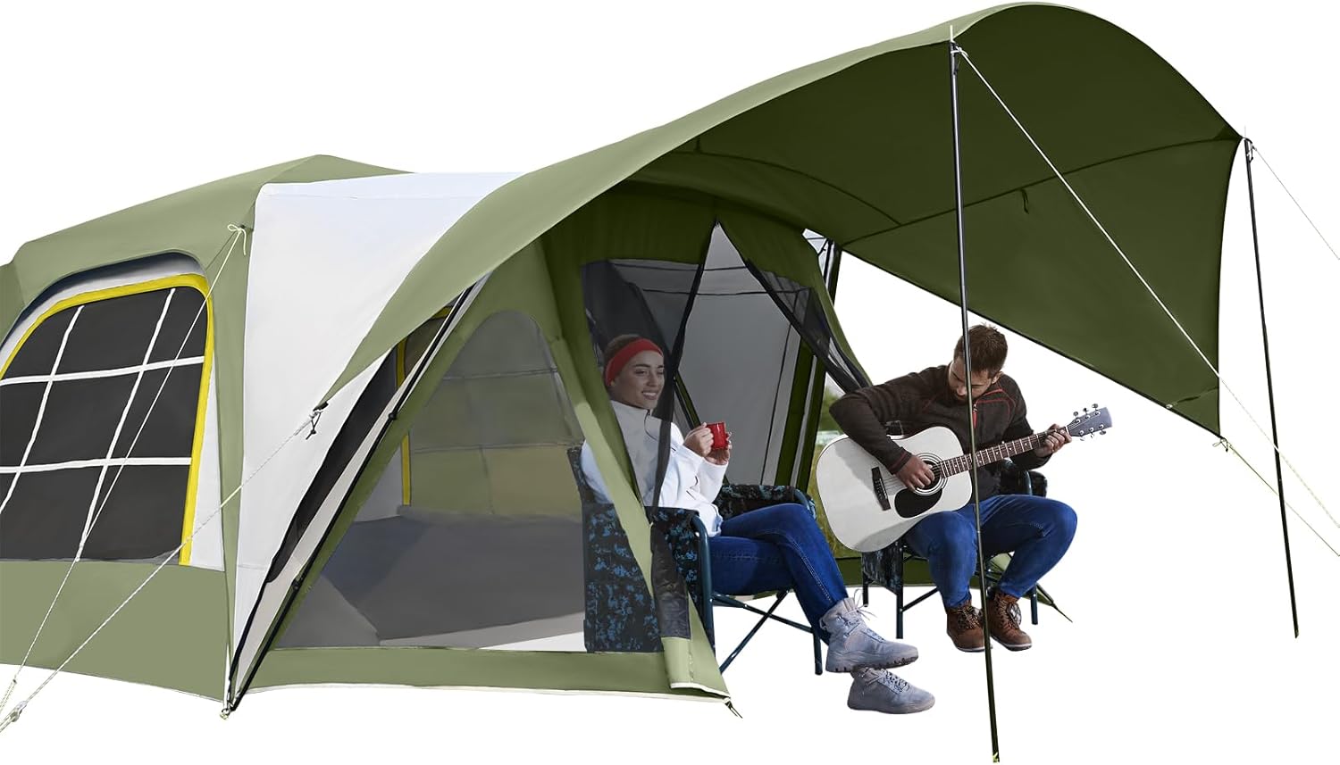H&ZT 2in1 6-Person Huge SUV Tent Car Tailgate Tent with Porch, 10' x 10' Tent Attachment to SUV Car with 6' x 7' Screen Room Vestibule Awning Porch