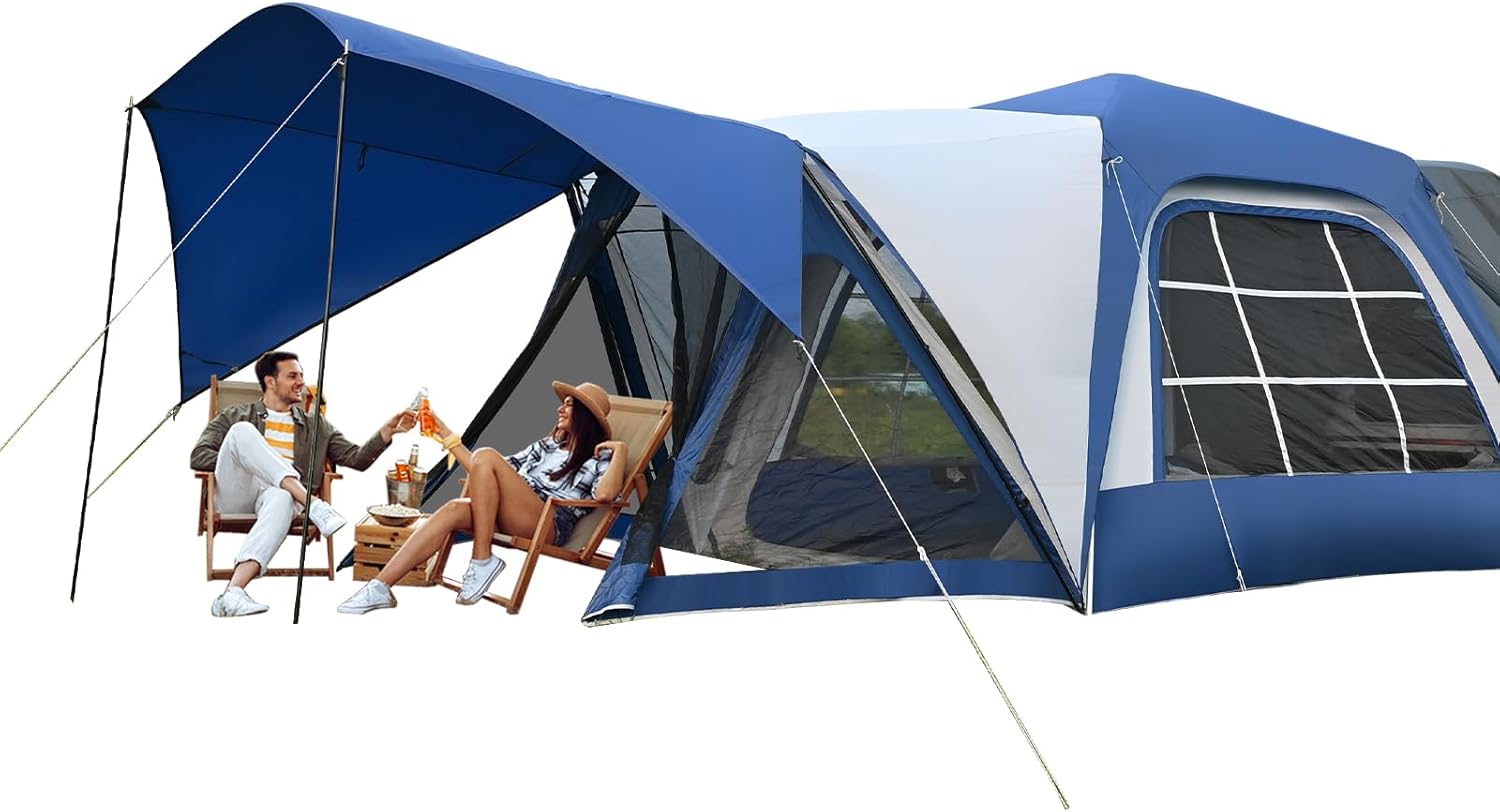 H&ZT 2in1 6-Person Huge SUV Tent Car Tailgate Tent with Porch, 10' x 10' Tent Attachment to SUV Car with 6' x 7' Screen Room Vestibule Awning Porch