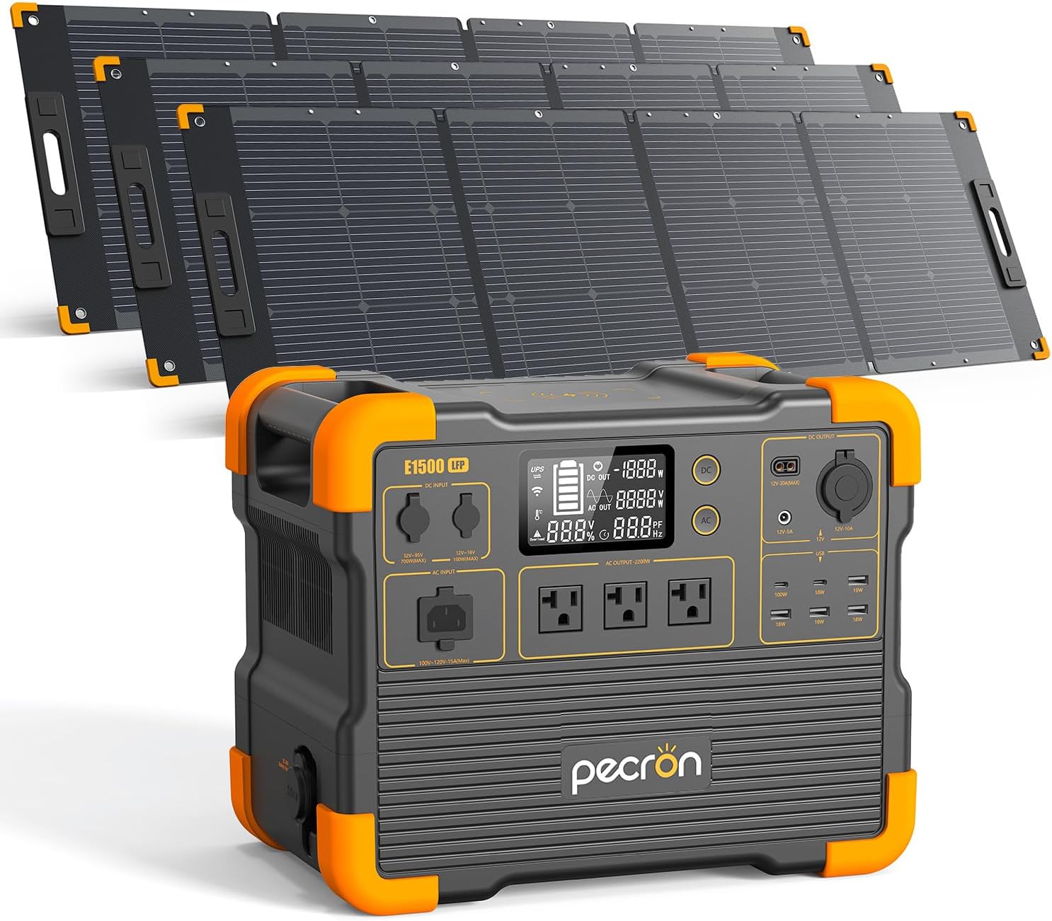 pecron E1500LFP 2200W Portable Power Station with 3x200W Solar Panels Solar Generator with 3x200W Panels Included