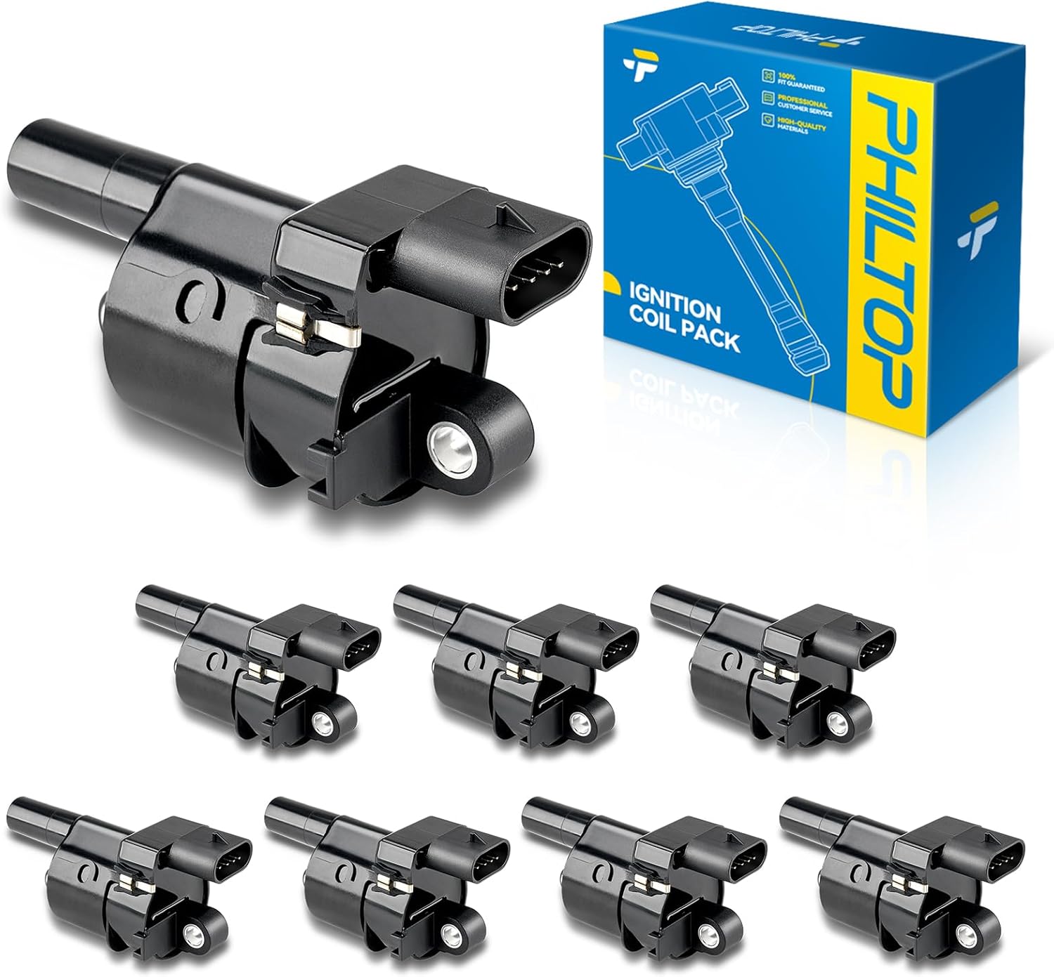 PHILTOP UF414 Ignition Coil Pack, Compatible with Silverado 1500 2007-2013, Tahoe 2007-2014, Suburban 1500 2007-2014, Silverado 2500 HD 2007-2019, Sierra 1500 2007-2013