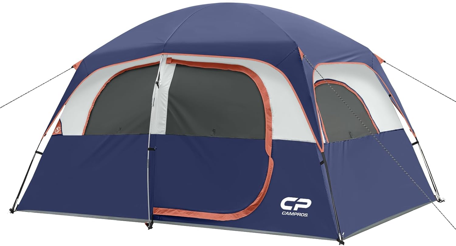 CAMPROS CP Tent 6/8 Person Camping Tents, Waterproof Windproof Family Dome Tent with Top Rainfly, Large Mesh Windows, Double Layer, Easy Set Up, Portable with Carry Bag, for All Seasons