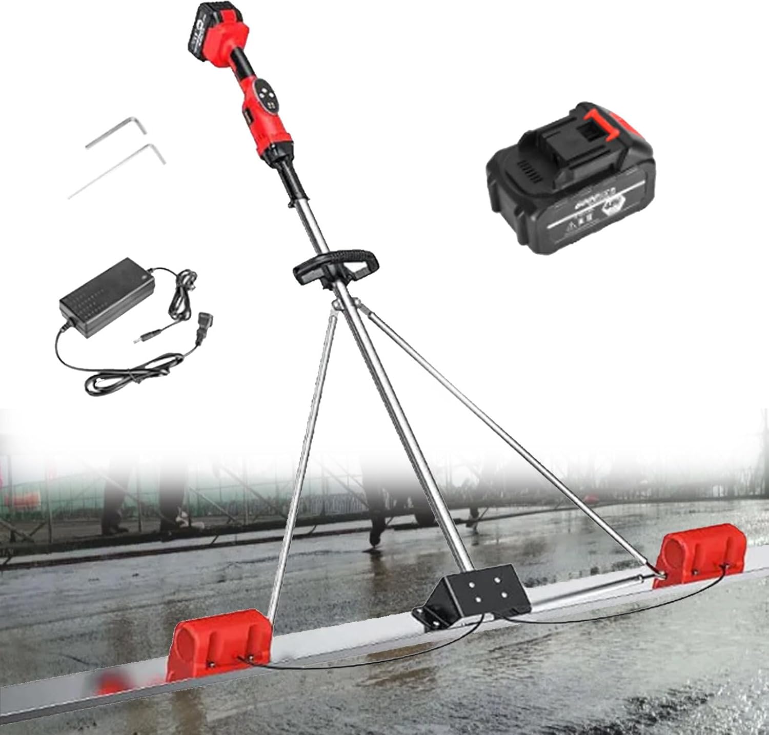 Power Screed Battery Powered Concrete Finishing Vibra Tool, Concrete Screed Vibrating Tool, Dual Motor, for Road Constructions 2*Battery-2M