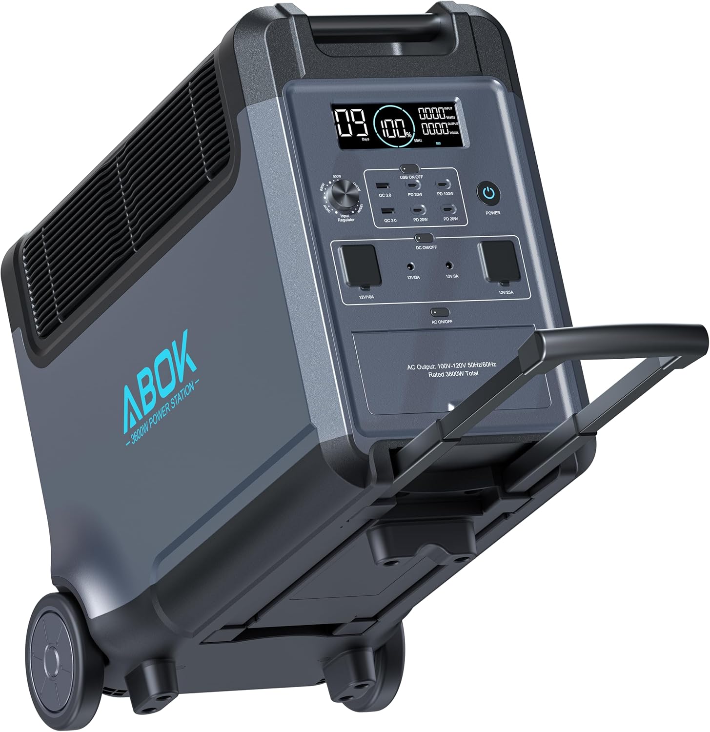 Portable Power Station, 3840Wh LiFePO4 Battery, 3600W Electric Solar Generator for Garage, Home, Off-Grid Living, Camping, RVs, Car Refrigerator, Portable Air Conditioner (ABOK Ark3600)