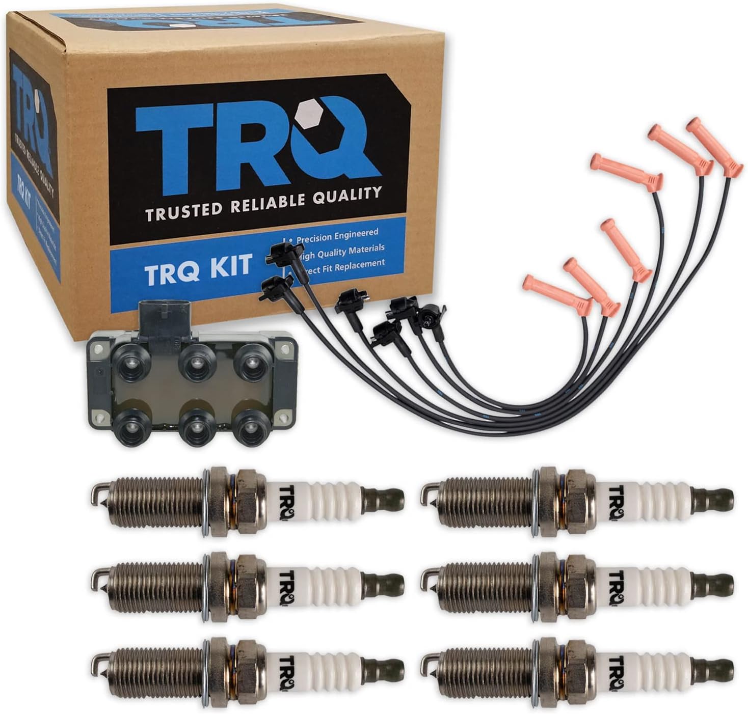 TRQ Ignition Kit Ignition Coil Spark Plugs Wire Set Compatible with 1997-2000 Ford Explorer 1998-2000 Mercury Mountaineer