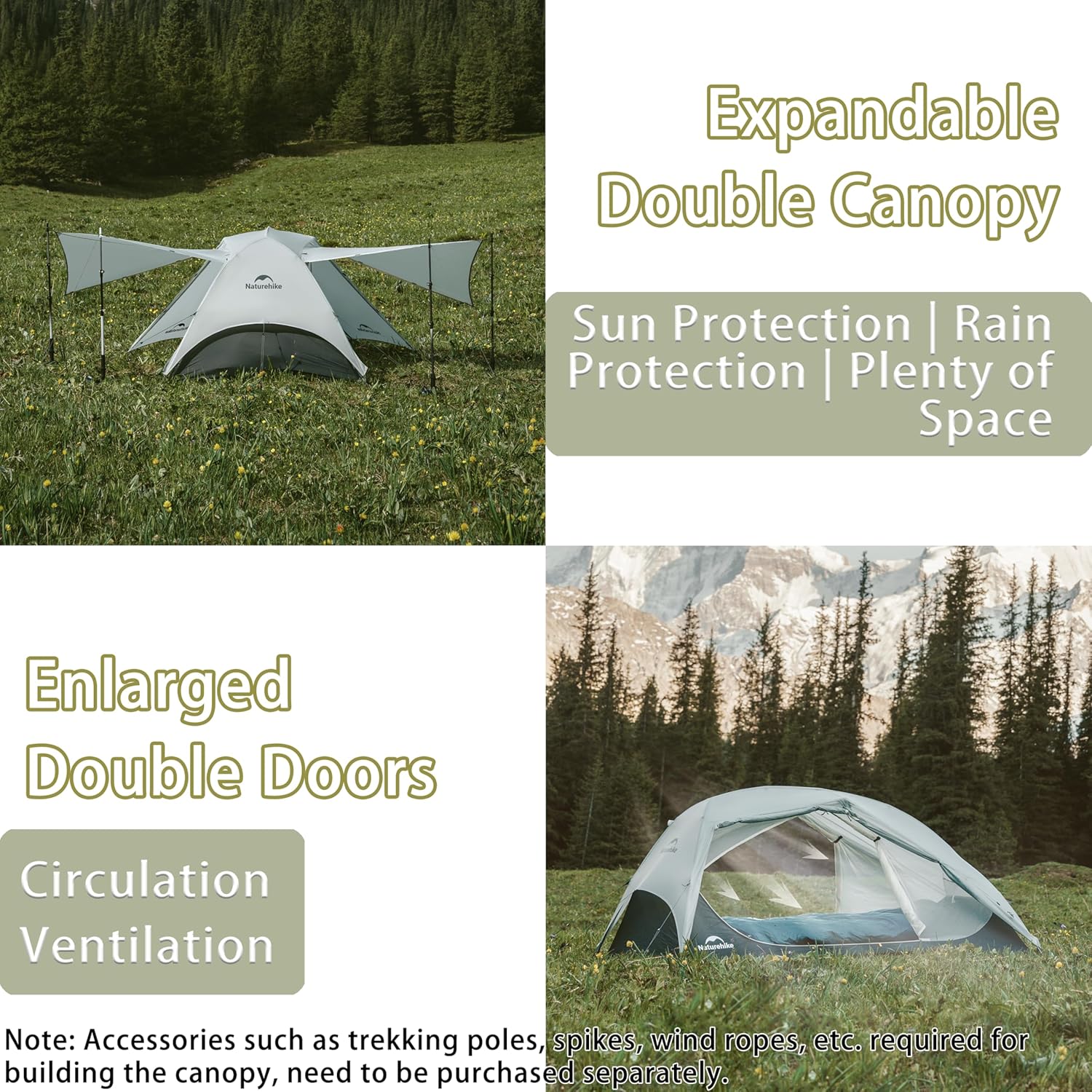 Naturehike Star River UL Lightweight 2 Person Tent for Camping 15D Ultralight Silicone Coated Fabric Weighs only 50.82oz Compact Storage Waterproof Double Canopy and Door Aluminum Pole Anti-mosqui