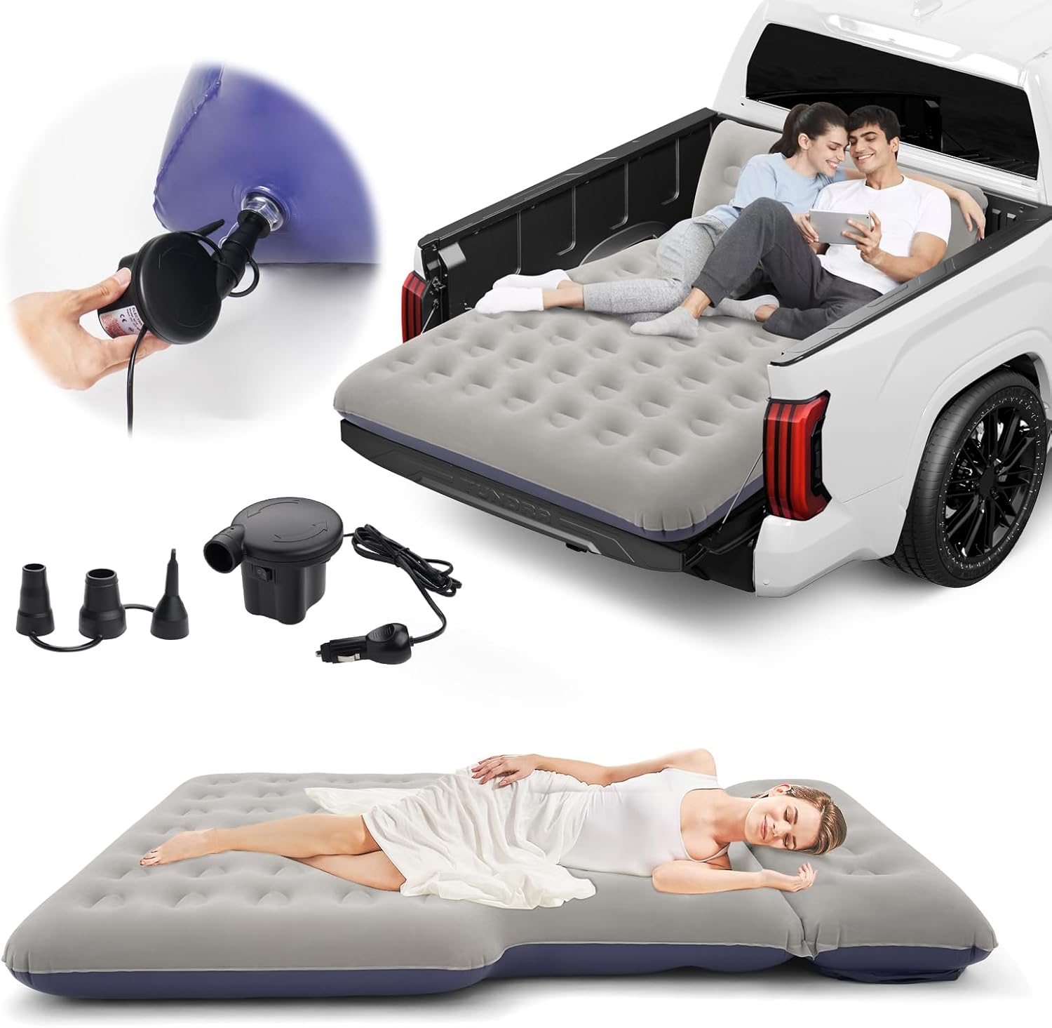 2025 Upgraded T*ruck Air Bed Mattress for 5.5-6.5Ft Full-Size Inflatable Mattress Short Truck Beds with Built-in Pillow Adjustable Air Mattress for Camping,Home,Truck Tent Accessories(Blue)