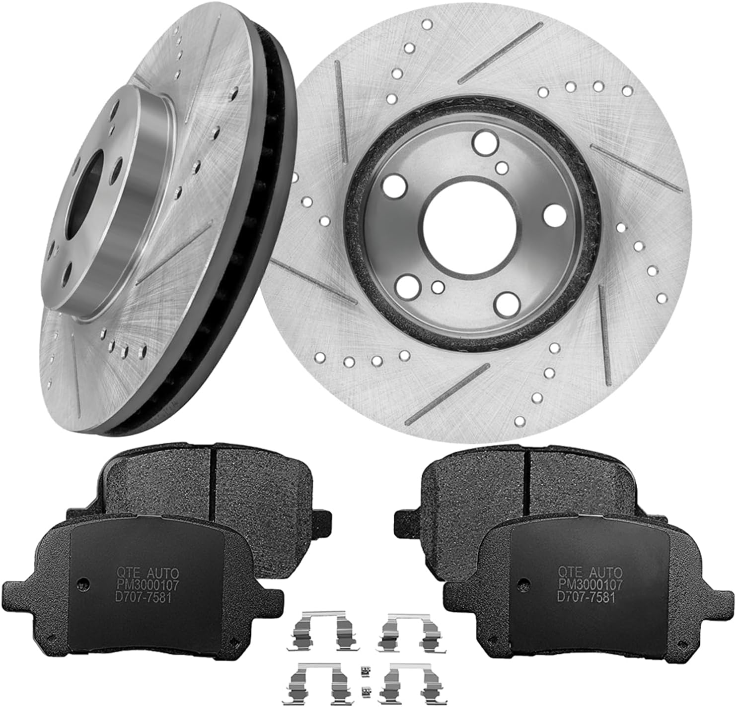 PM Auto Set of 6 Front 275mm Drilled Slotted Brake Disc Rotors-Ceramic Brake Pad Kit Replacement For 1997-2001 Lexus ES300