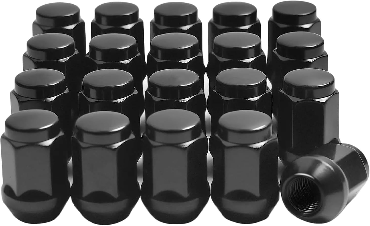 Lug Nut for Dodge Challenger Charger, for Ford Mustang, 20pcs M14x1.5 Black Lug Nuts 19mm Hex 35mm