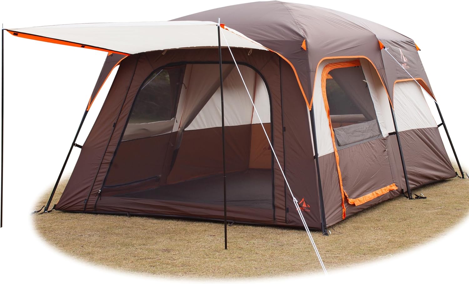 KTT Extra Large Tent 10 Person(C),Family Cabin Tents,2 Rooms,3 Doors and 3 Windows with Mesh,Straight Wall,Waterproof,Double Layer,Big Tent for Outdoor,Picnic,Camping,Family Gathering