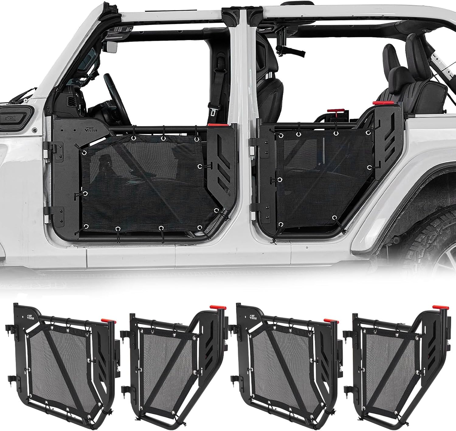 JOYTUTUS Tube Half Door Guards Compatible with 2018-2025 Wrangler JL Unlimtted 2021-2025 JL 4XE & 2020-2025 Gladiator JT, Off Road Front & Rear Tube Doors