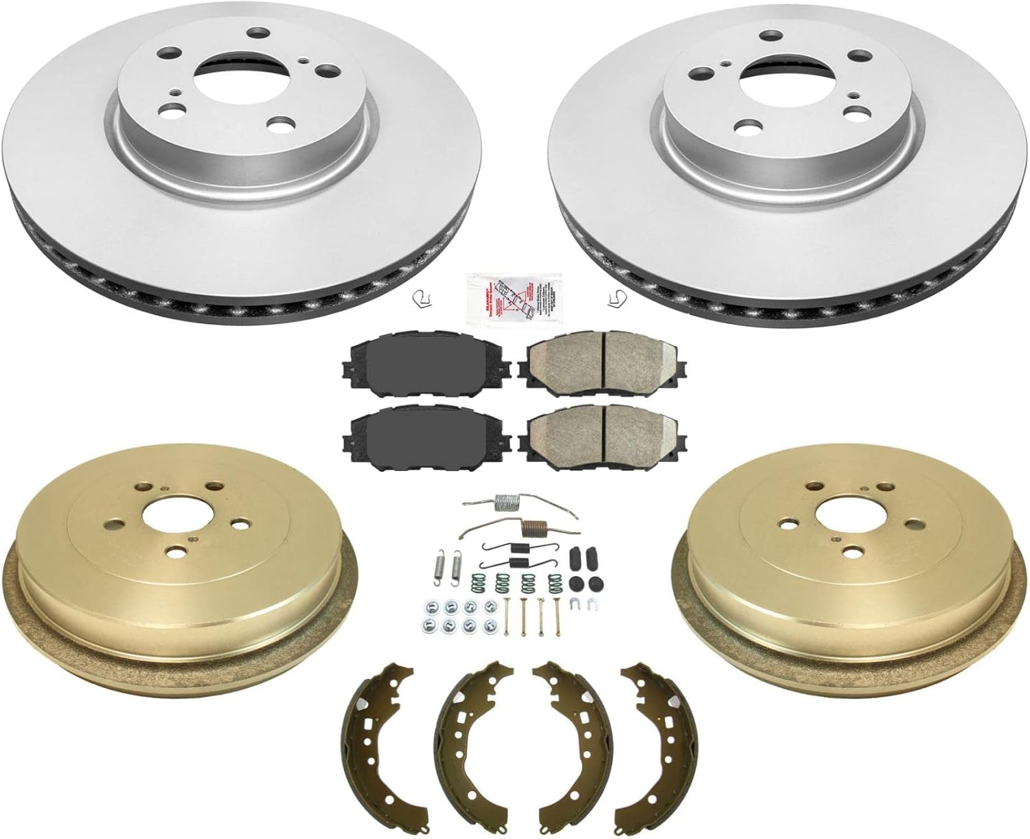 Replacement Parts For 09-15 Corolla Front Rotors Ceramic Pads Drums Brake Shoes Springs 7Pc Kit Only Models With Rear Drum Brakes