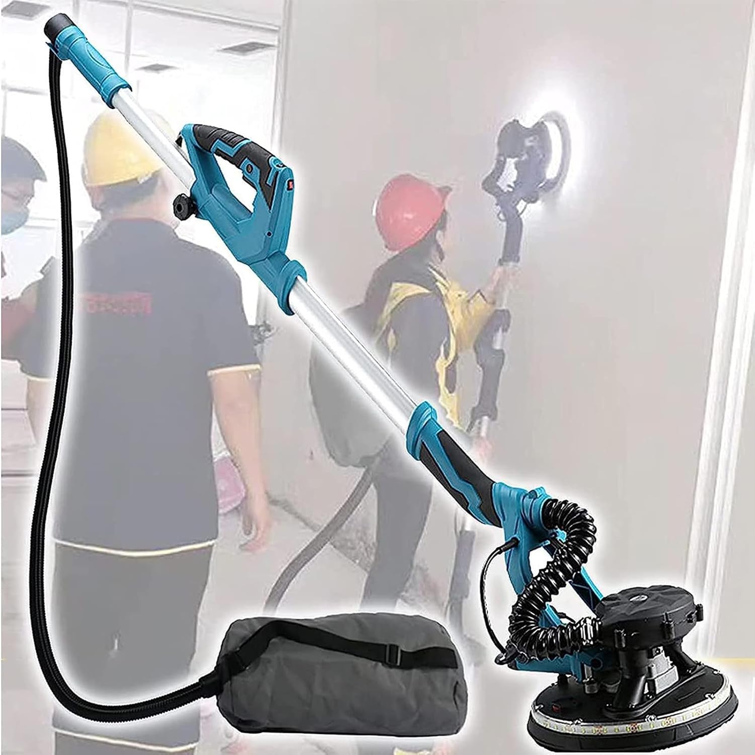 Drywall Sander,with Vacuum Telescopic Pole Electric Sander (Power 1800 W,Diameter 230 Mm,Speed 1000-2100 RPM,Grinding Head Can Be Tilted Up to 100°) 100sheetsofsandpaper