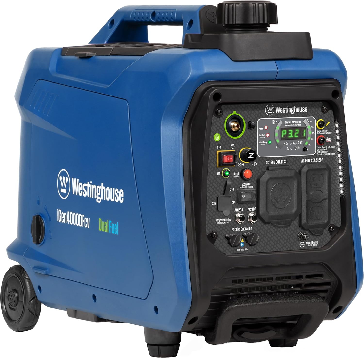 Westinghouse 5000 Peak Watt Super Quiet Dual Fuel Portable Inverter Generator, Remote Electric Start, Gas & Propane Powered, RV Ready, CO Sensor, Parallel Capable