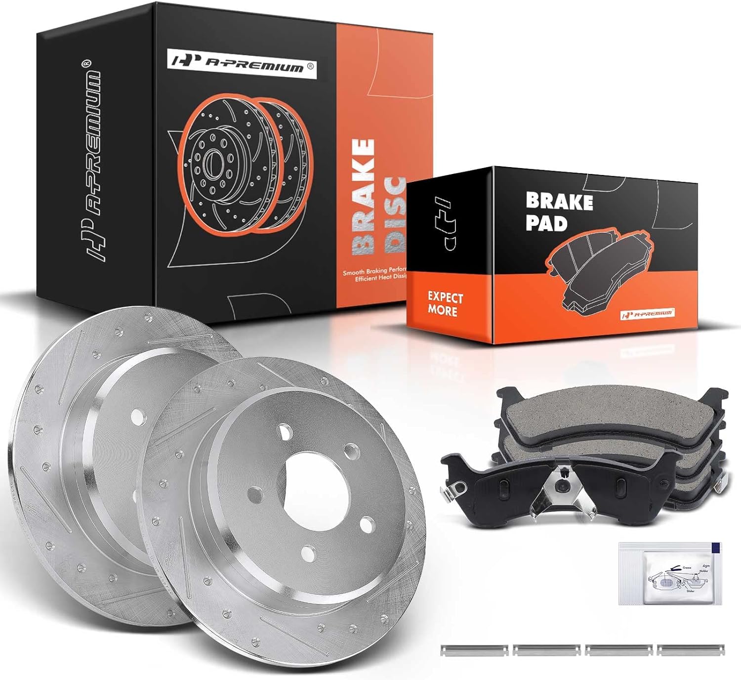 A-Premium 11.26 in (286 mm) Rear Solid Disc Brake Rotors + Ceramic Pads Kit Compatible with Select Ford and Mercury Models - Explorer 95-01, Explorer Sport 01-02, Ranger 98-02, Mountaineer, 6-PC Set