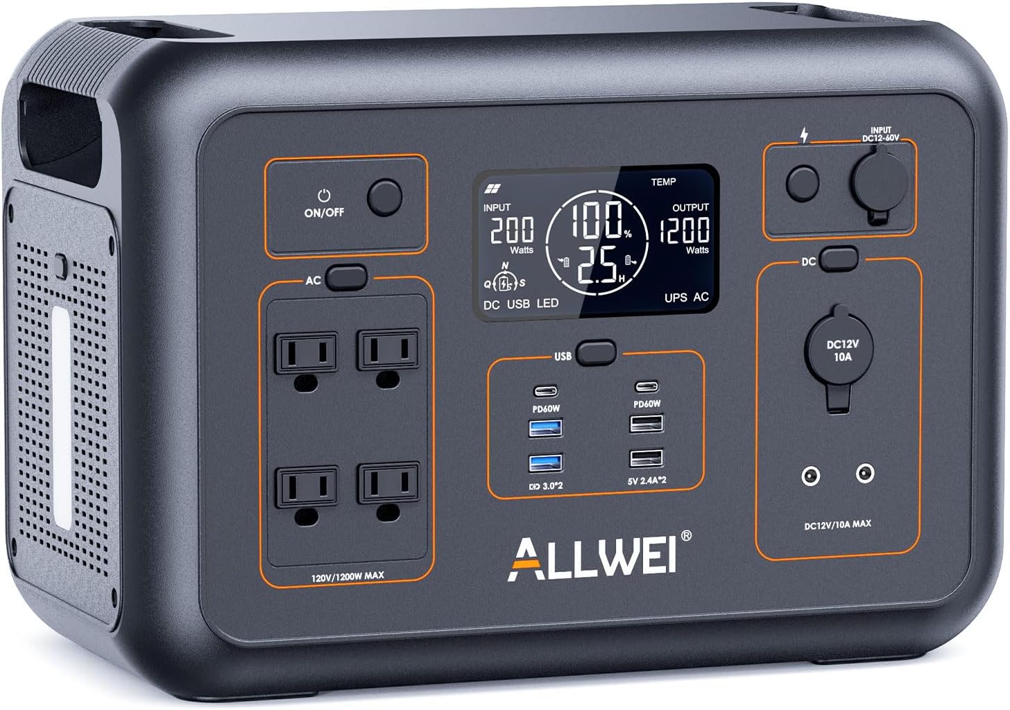 ALLWEI LiFePO4 Solar Generator 1200W(2400W Peak) with 1 * 200W Solar Panel, Fast Charge in 1.5Hrs, 1008Wh Portable Power Station, 4 AC Outlet, UPS Mode, Power Generator for Camping Outdoor Emergency