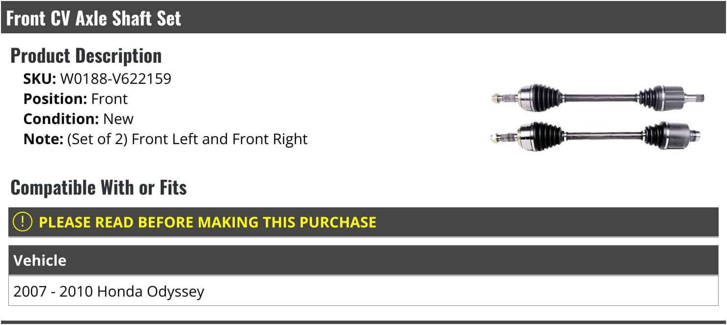 Front Left and Right CV Axle Shaft Set of 2 - Compatible with 2007-2010 Honda Odyssey