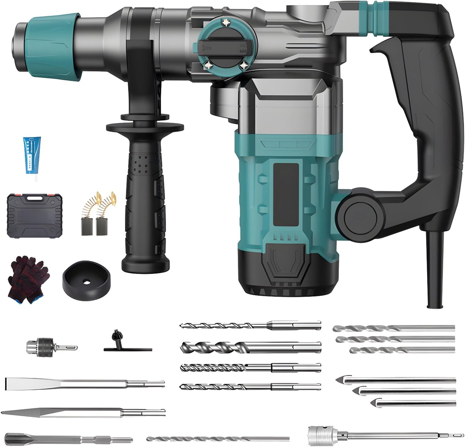 Electric Rotary Hammer Drill, 1200w Heavy-duty Rotary Breaker Hammer, Three-in-one Concrete Demolition Hammer, 360-degree Rotating Secondary Handle, Safety Clutch Electric Hammer