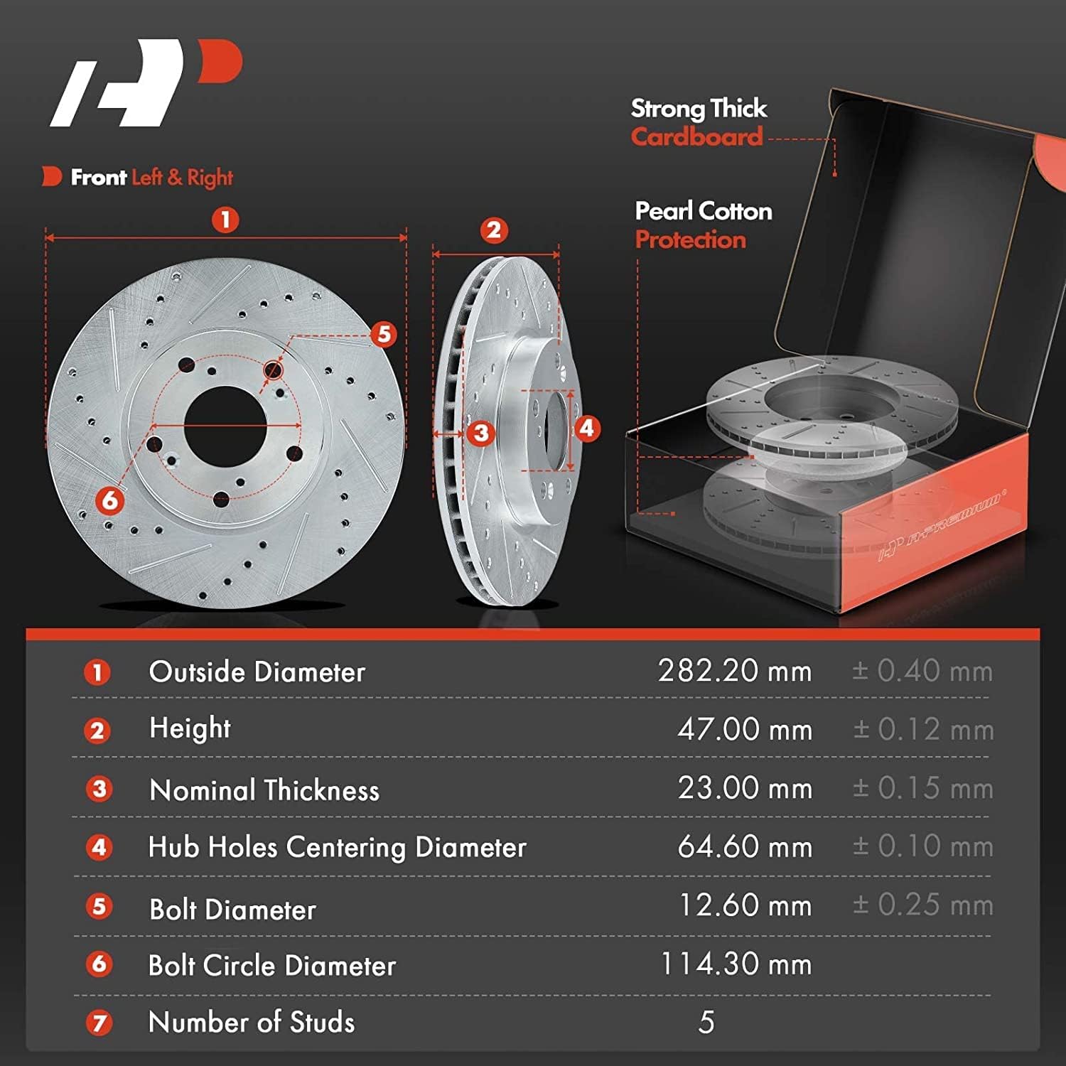 A-Premium 11.10 in (282mm) Front Drilled and Slotted Disc Brake Rotors + Ceramic Pads Kit Compatible with Honda and Acura Models - Accord 03-12/14-17, Civic 13-18, CR-V 02-04, Element 03-11, ILX 14-15