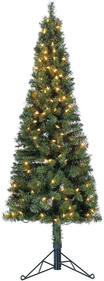Home Heritage 5ft Pre-Lit Corner Christmas Tree – Artificial Pine with 100 Warm White LED Lights and 224 Branch Tips – Indoor Holiday Decor