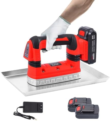 200W Cordless Electric Concrete Vibrator - 6-Speed Handheld Cement Troweling Machine, Flat Plate Smoothing Tool for Efficient Construction (Red) - Ideal Mortar Vibrator Equipment