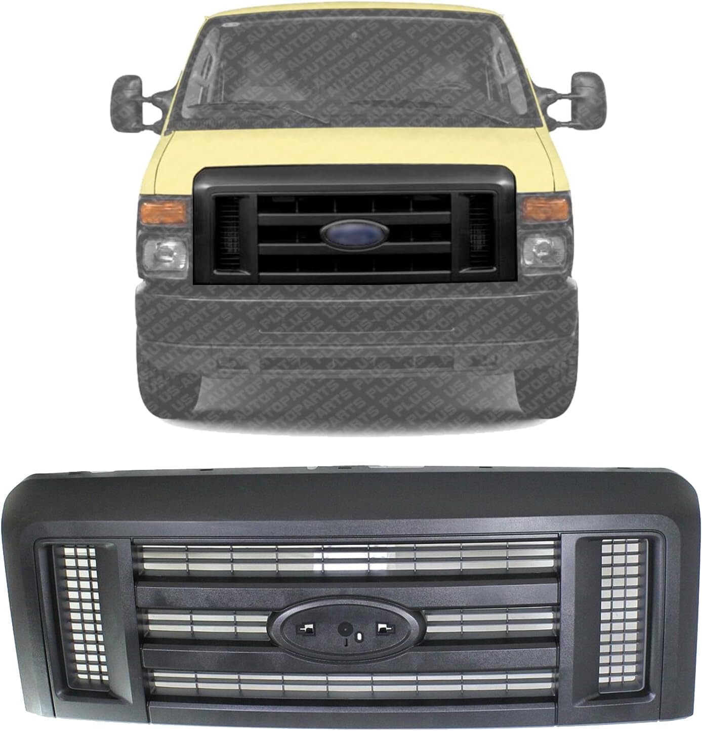US AUTO PARTS PLUS New Front Grille Primed Shell and Insert Plastic Direct Replacement For Ford Econoline Van E-Series 2008-2021 8C2Z8200B FO1200509