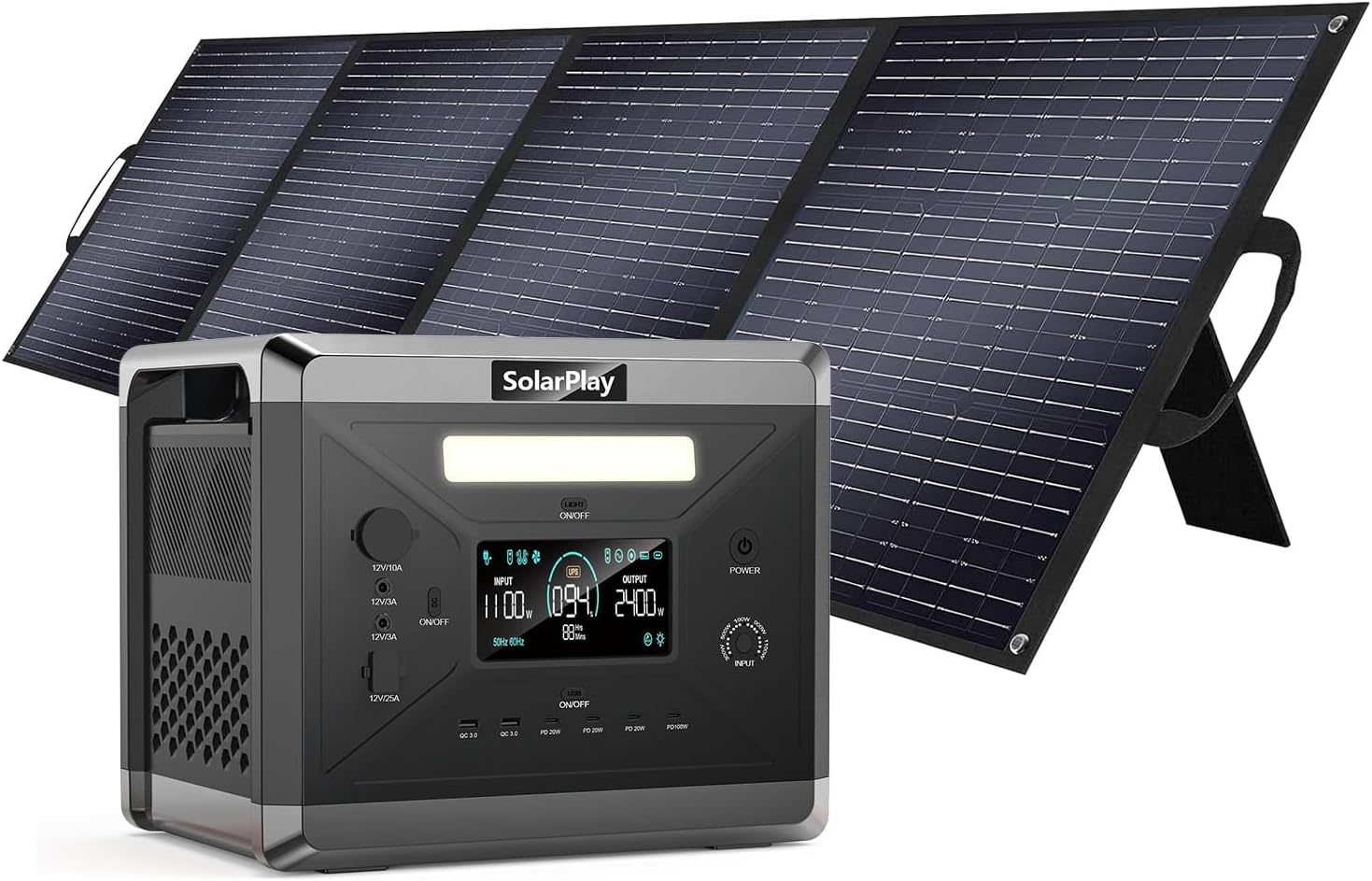 SolarPlay 2400W Portable Power Station, 2160Wh Large Capacity Solar Generator with 200W Solar Panel, BMS Emergency Power Station for Home Backup, Camping, Outdoor Battery Backup