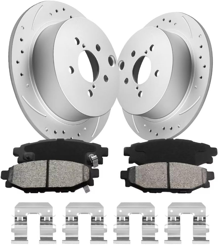 Rear Automotive Replacement Brake Kit, Drilled Slotted Brake Rotors Kit Compatible with 2016-2020 Subaru Crosstrek, 2014-2018 Subaru Forester|Anti-Rust Geomet Coated|273.8mm(10.8in)