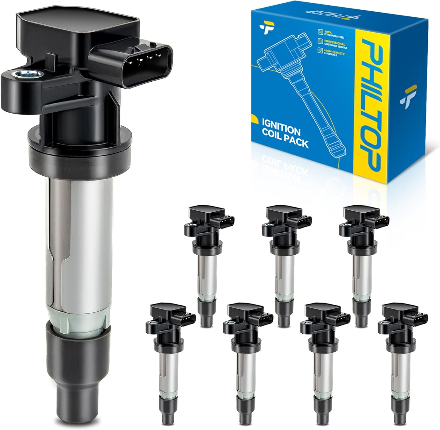PHILTOP Ignition Coil Pack, Compatible with Buick Lucerne 2007-2011 Cadillac DTS SRX STS XLR 4.4L 4.6L, UF543 Ignition Coil Set of 8