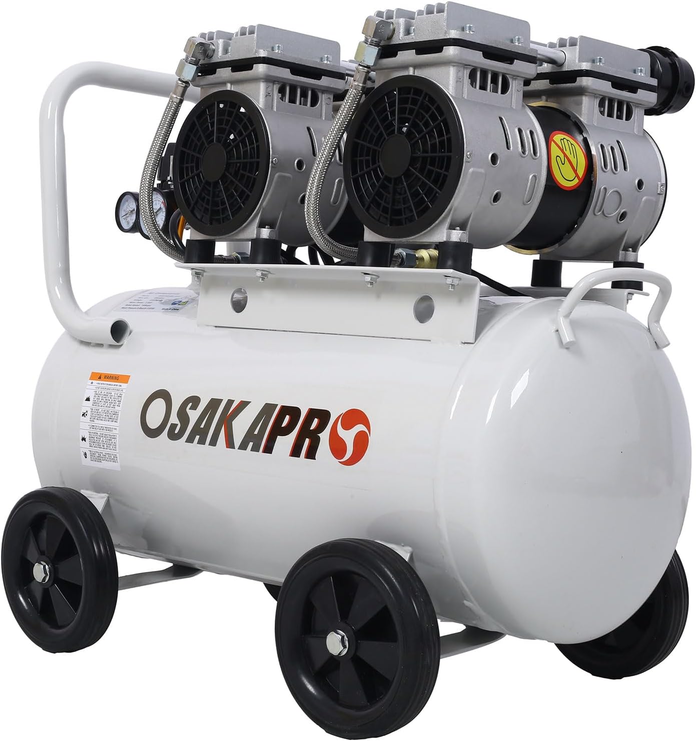 Ultra Quiet 2.5HP Oil-Free Air Compressor, Low Noise 70dB, 115 PSI Max Pressure, Rapid Recovery, Rust-Resistant Twin Aluminum Tanks, Portable with Wheels for Garage & Workshop,Gray