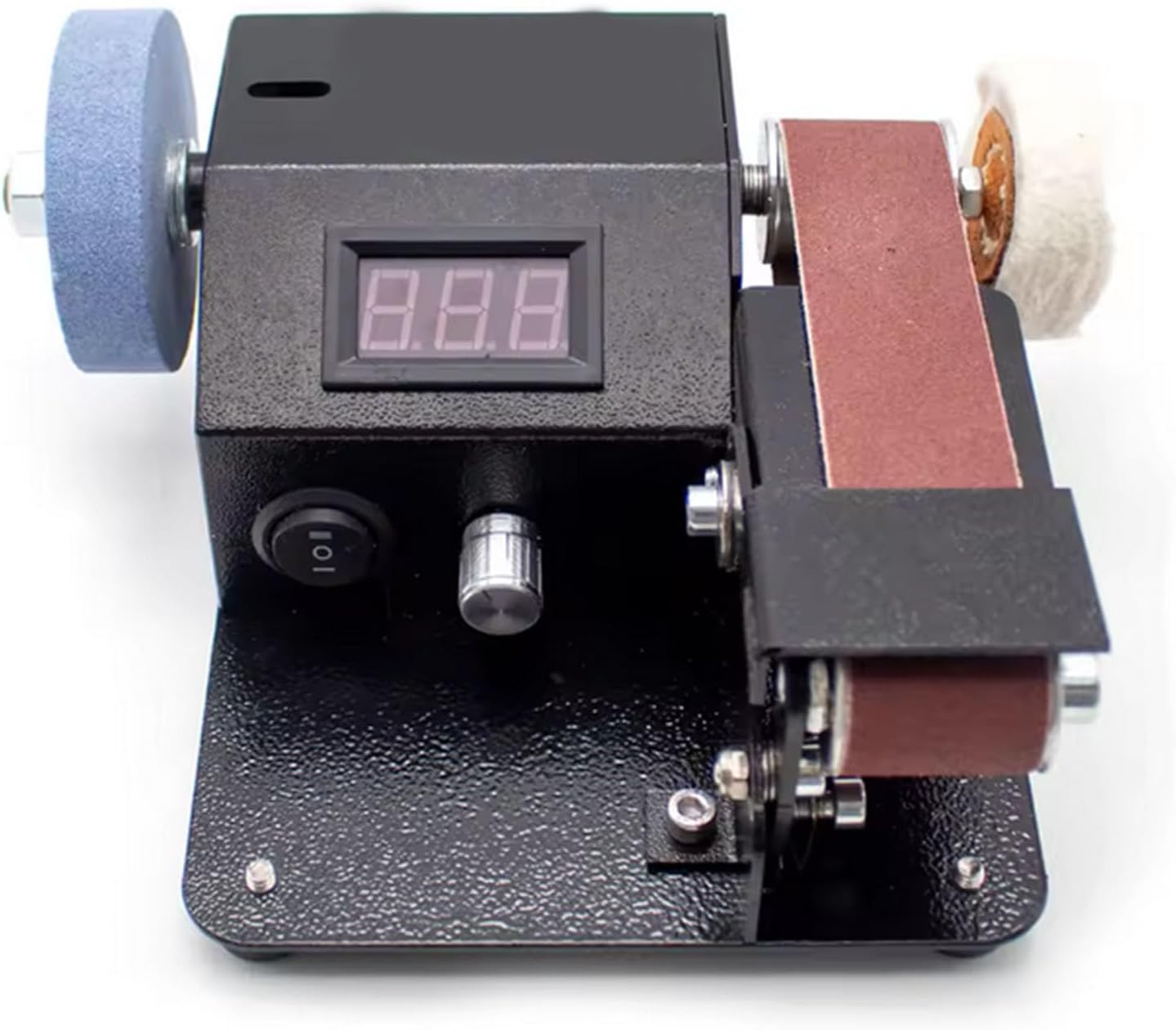 DIY Mini Belt Sander Electric, Desktop Sanding Machine Sharpening Tool Precise Speed Control for DIY, Crafts, and Precision Sanding,Package 4