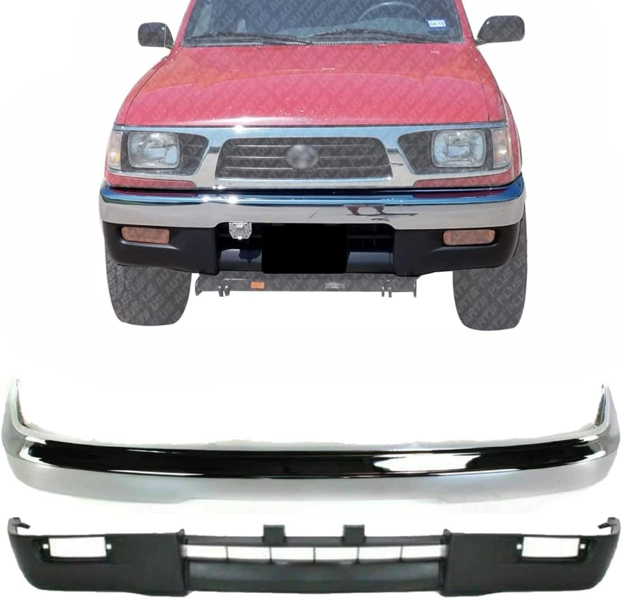 New Front Bumper Chrome + Lower Valance Panel Textured For 1995-1997 Toyota Tacoma 4WD Direct Replacement 5210104080 5391104051 TO1002156 TO1095175