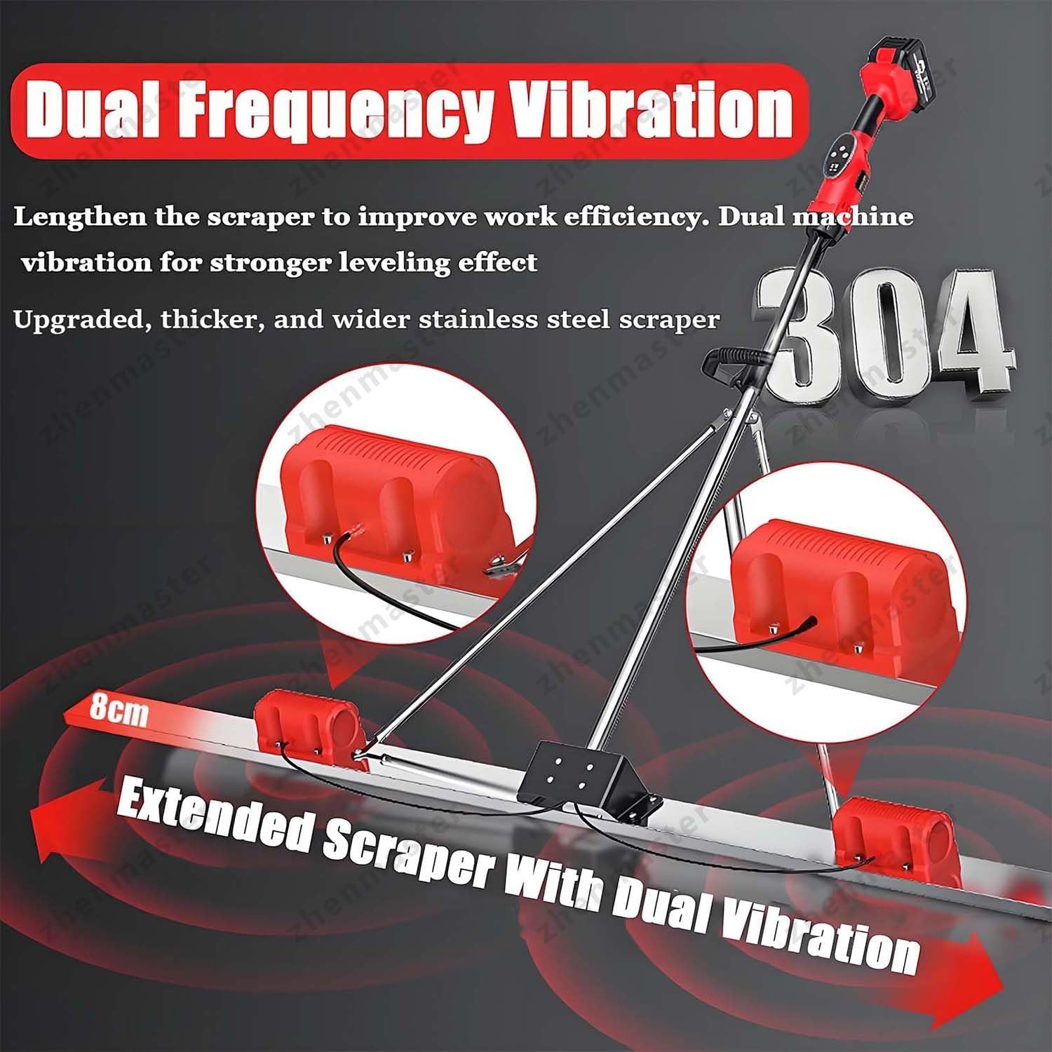 Upgraded Dual Motor Cordless Concrete Vibrator Screed Machine, 6000RPM Electric Cement Leveling Tool With Brushless Motor, 25000mAh Battery For Floors, Driveways And Slabs(1Battery,180CM)